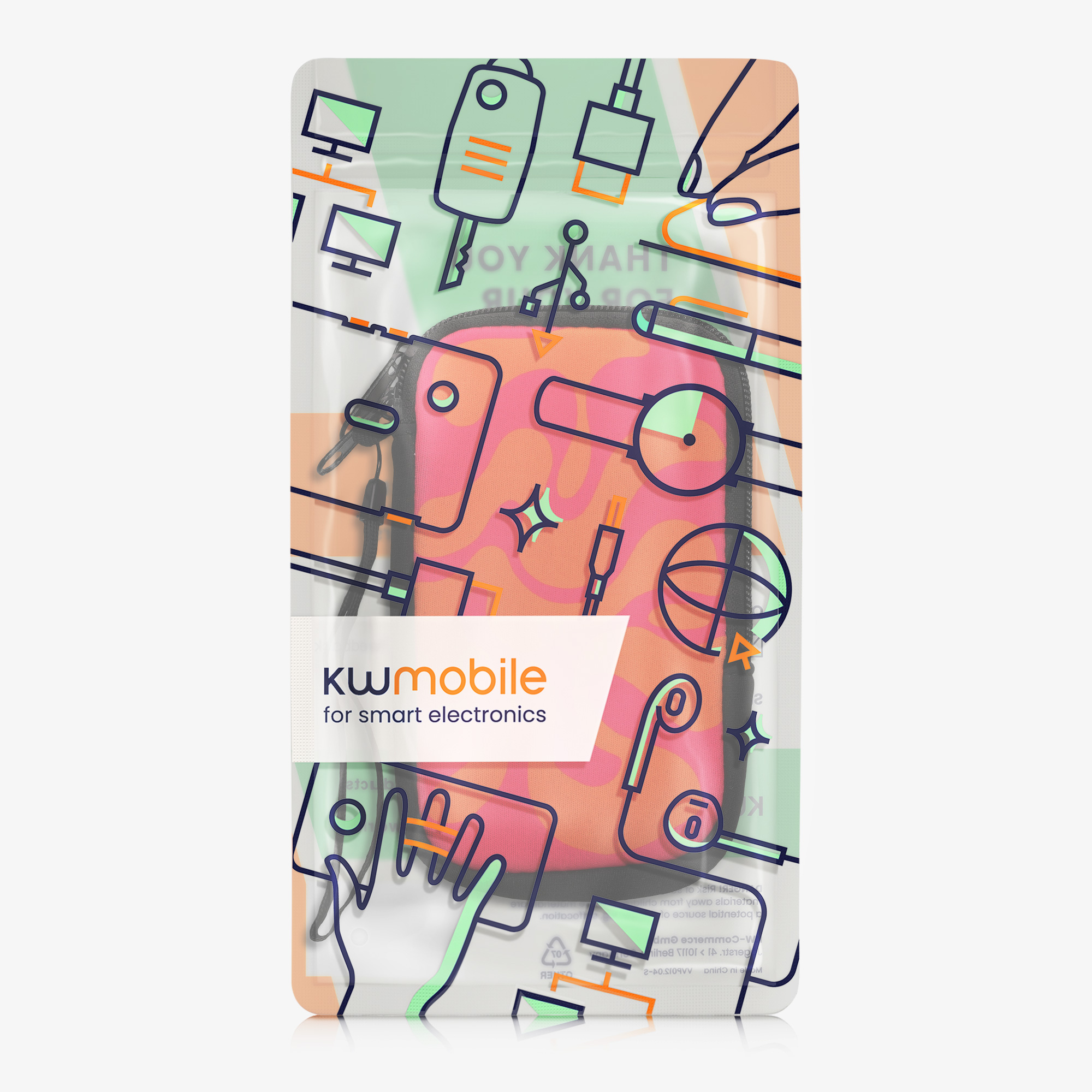 Univerzální pouzdro na mobil kwmobile pro Smartphone Size M, motiv Abstract Wave tmavě růžová / oranžová
