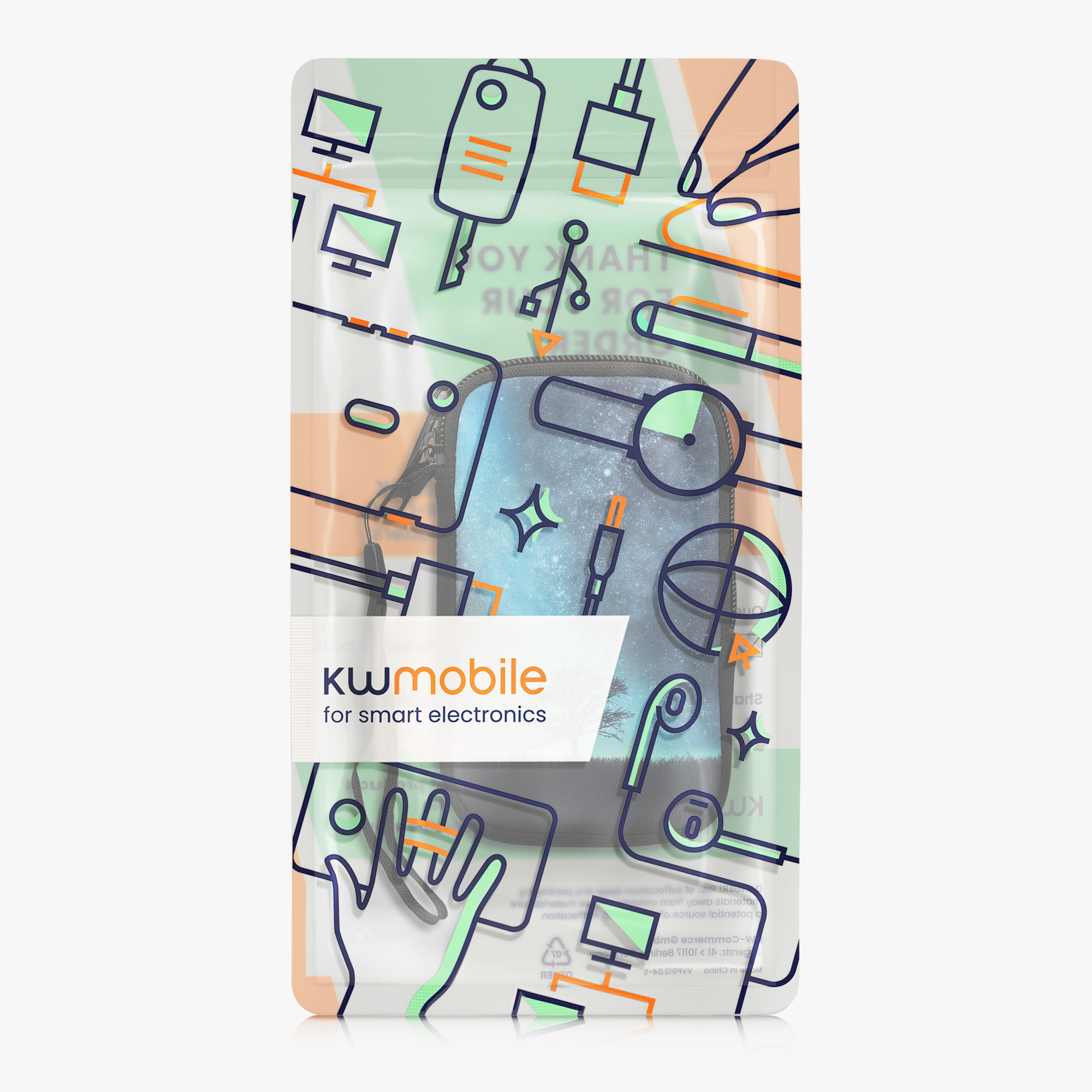 Univerzální pouzdro na mobil Smartphone Size S kwmobile - cosmic nature blue / šedá / černá