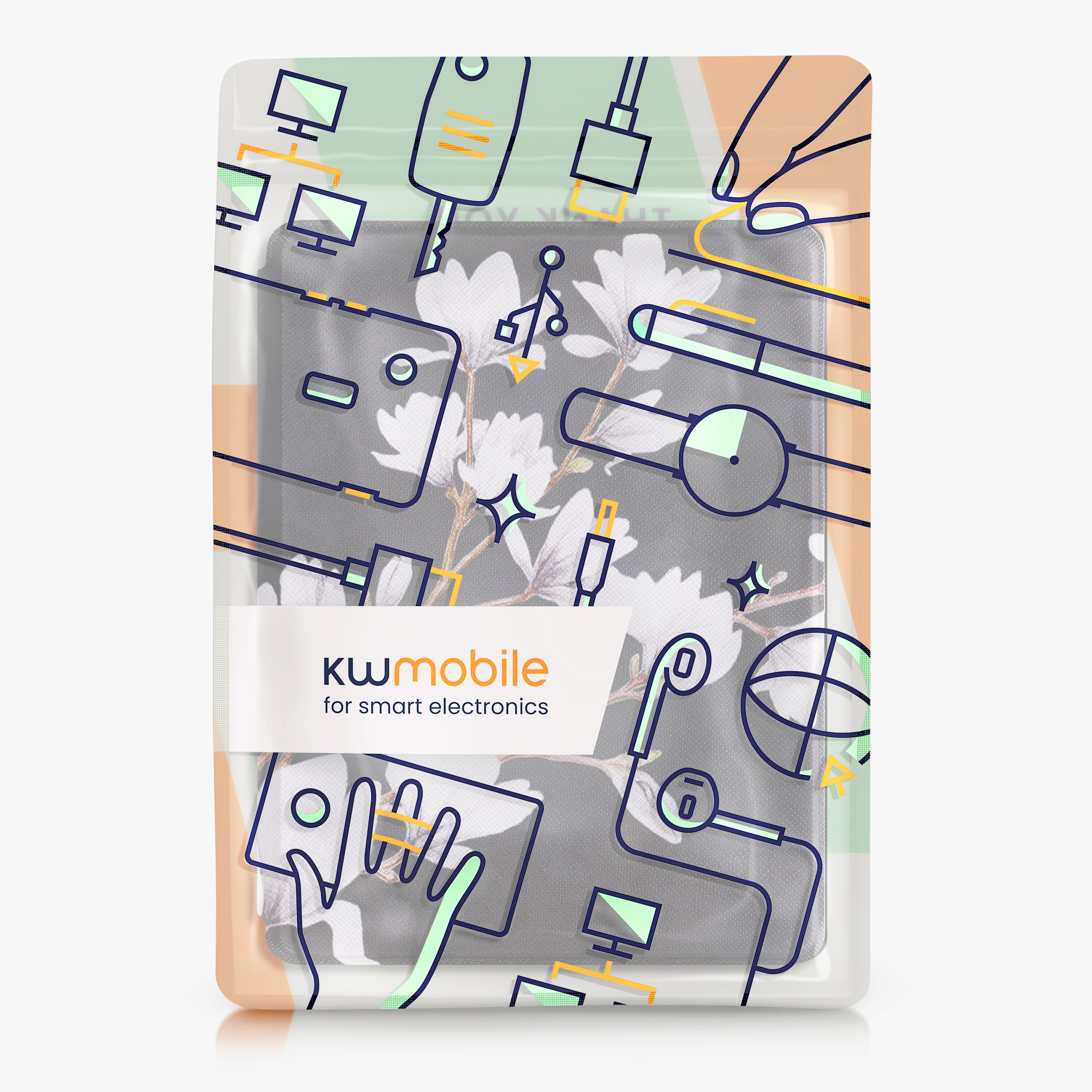 Pouzdro na čtečku kwmobile pro Kobo Glo HD / Touch 2.0 - Magnolias Taupe / bílá / tmavě šedá