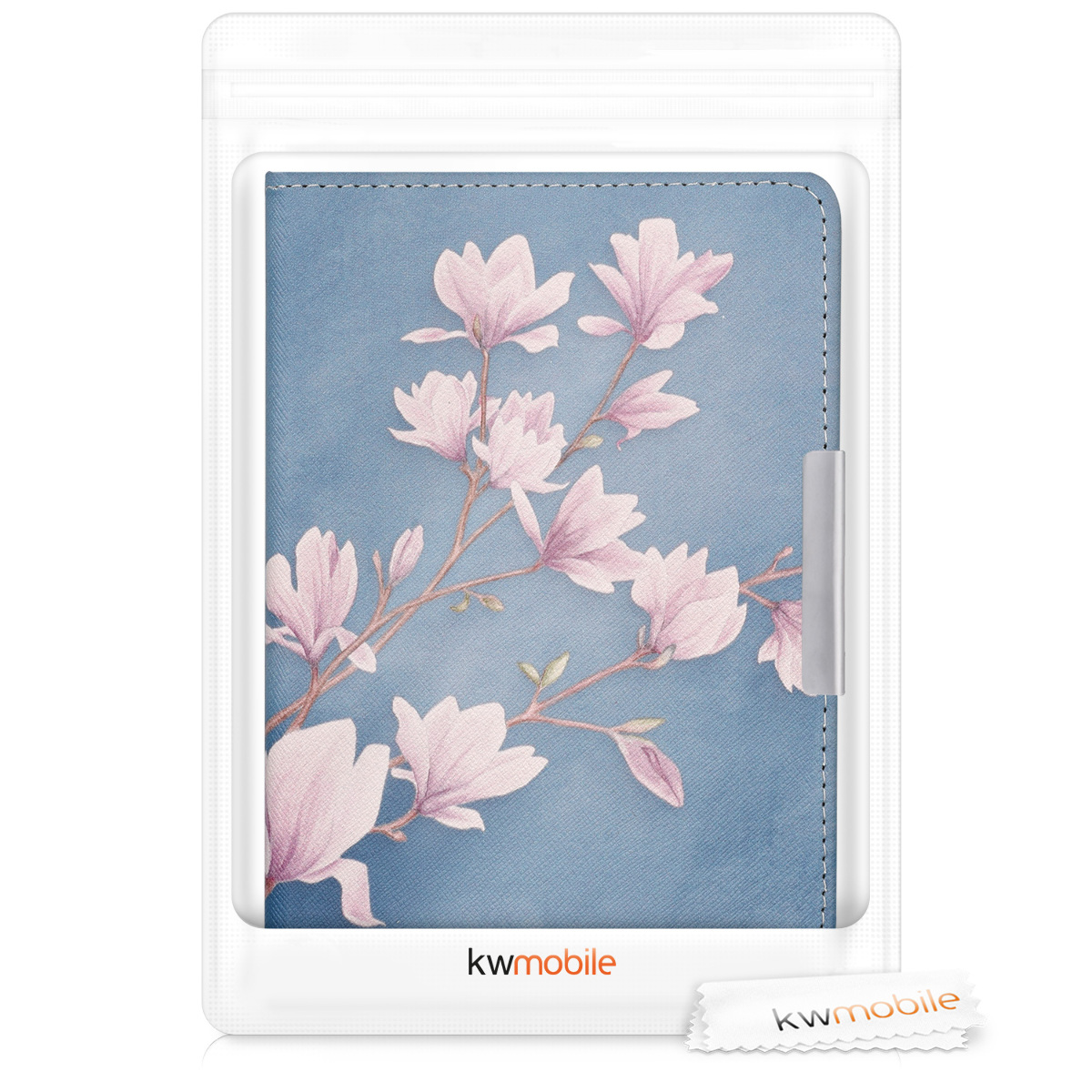 Pouzdro na čtečku Tolino Shine 2 HD kwmobile - magnolias / taupe / bílá / blue grey