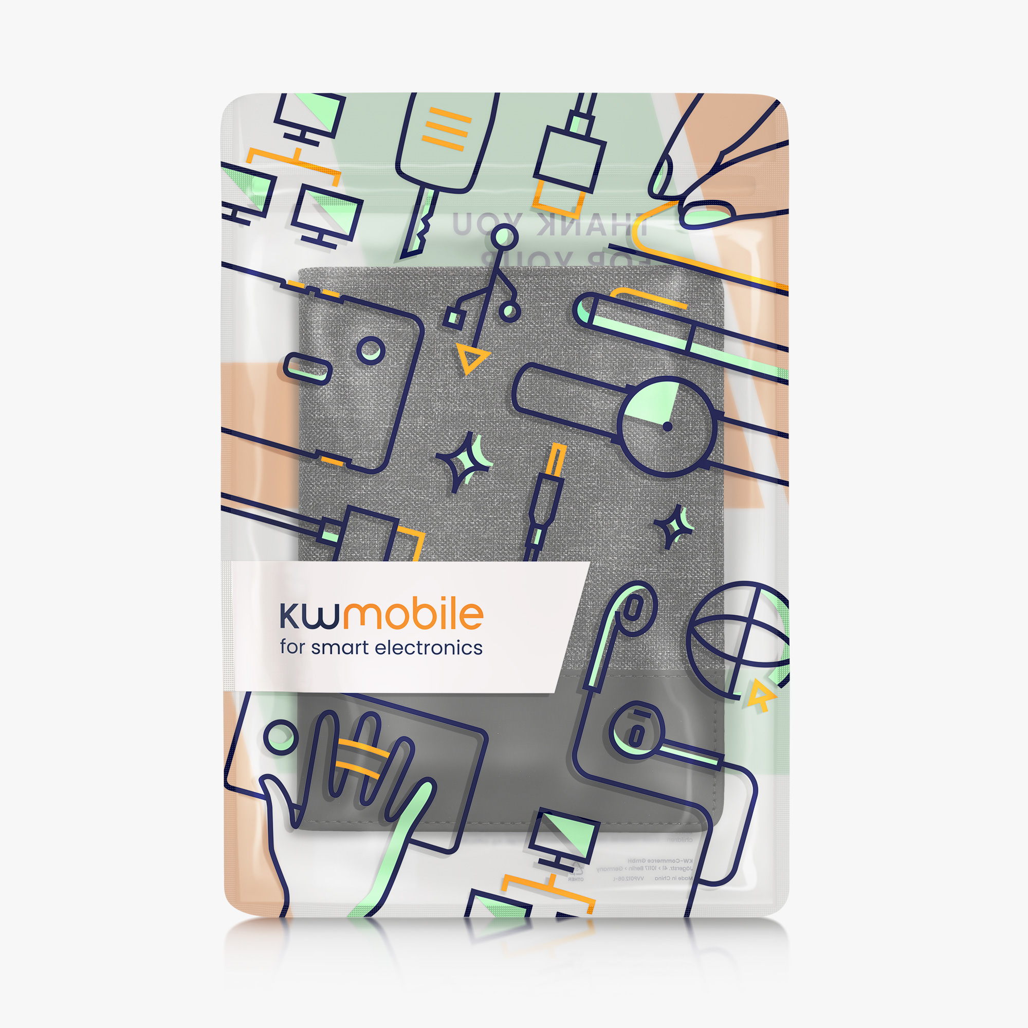 Pu kožené canvas pouzdro na čtečku Kobo Aura H2O Edition 1 šedo-černé se stojánkem