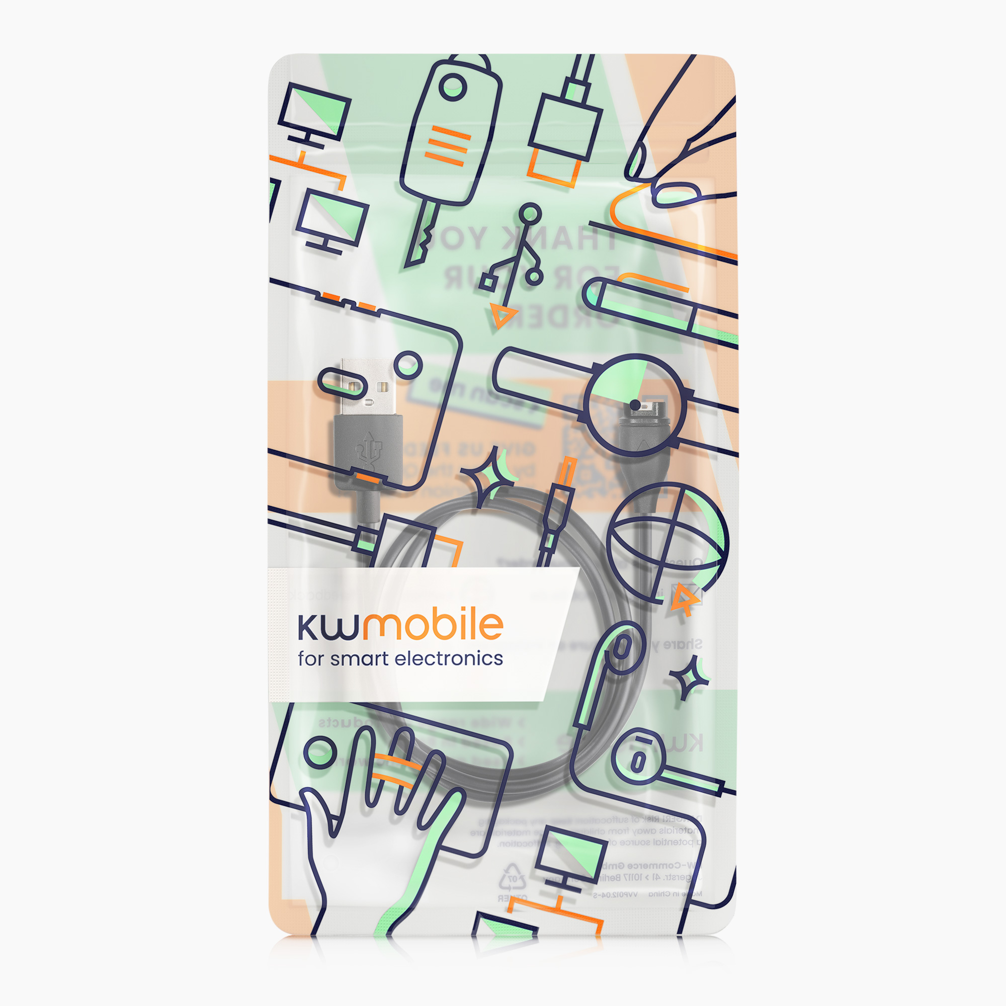 Nabíjecí kabel kwmobile pro Garmin Vivoactive 3/4, Vivosport, Venu 2/Sq, Fenix 5/6/7 - černá