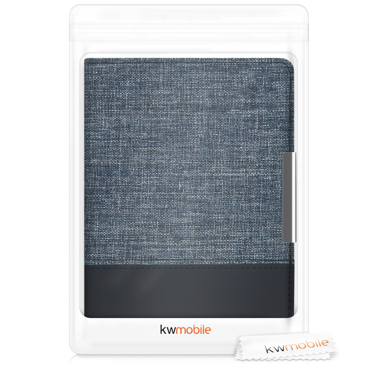 Pu kožené canvas pouzdro na čtečku Kobo Aura Edition 2 tmavě modré se stojánkem