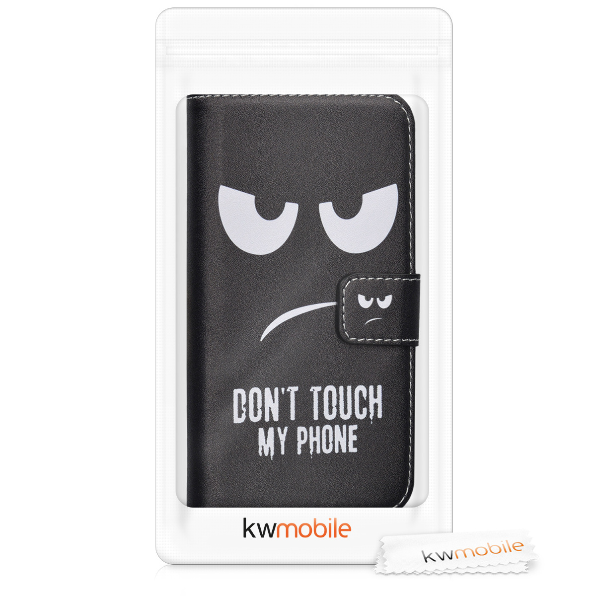 Flip pouzdro na mobil Galaxy Xcover 4 / 4S kwmobile peněženkové motiv Don't Touch My Phone bílý