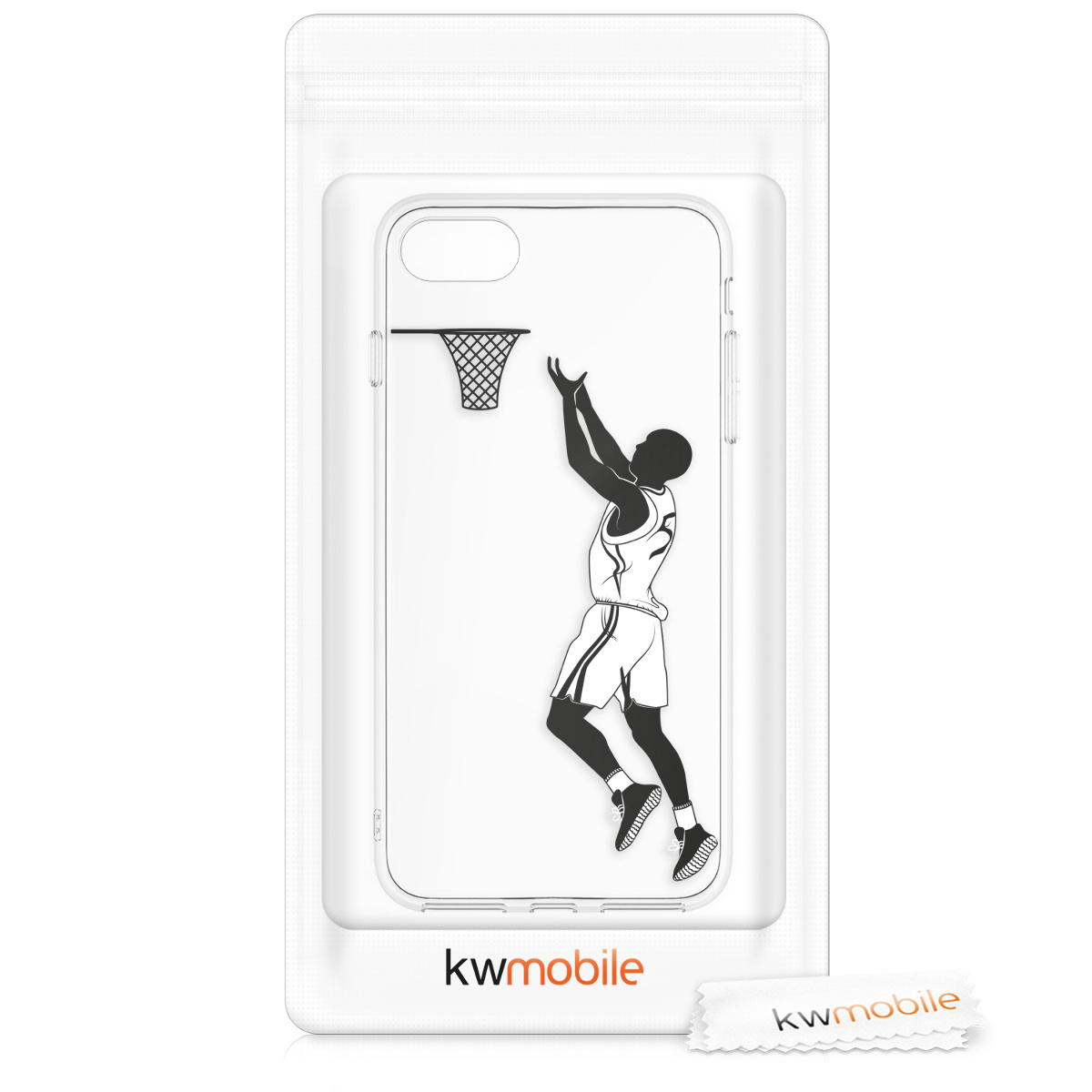 Transparentní TPU kryt kwmobile pro iPhone SE 2022/2020/8/7 - basketbalista černý / bílý / transparentní