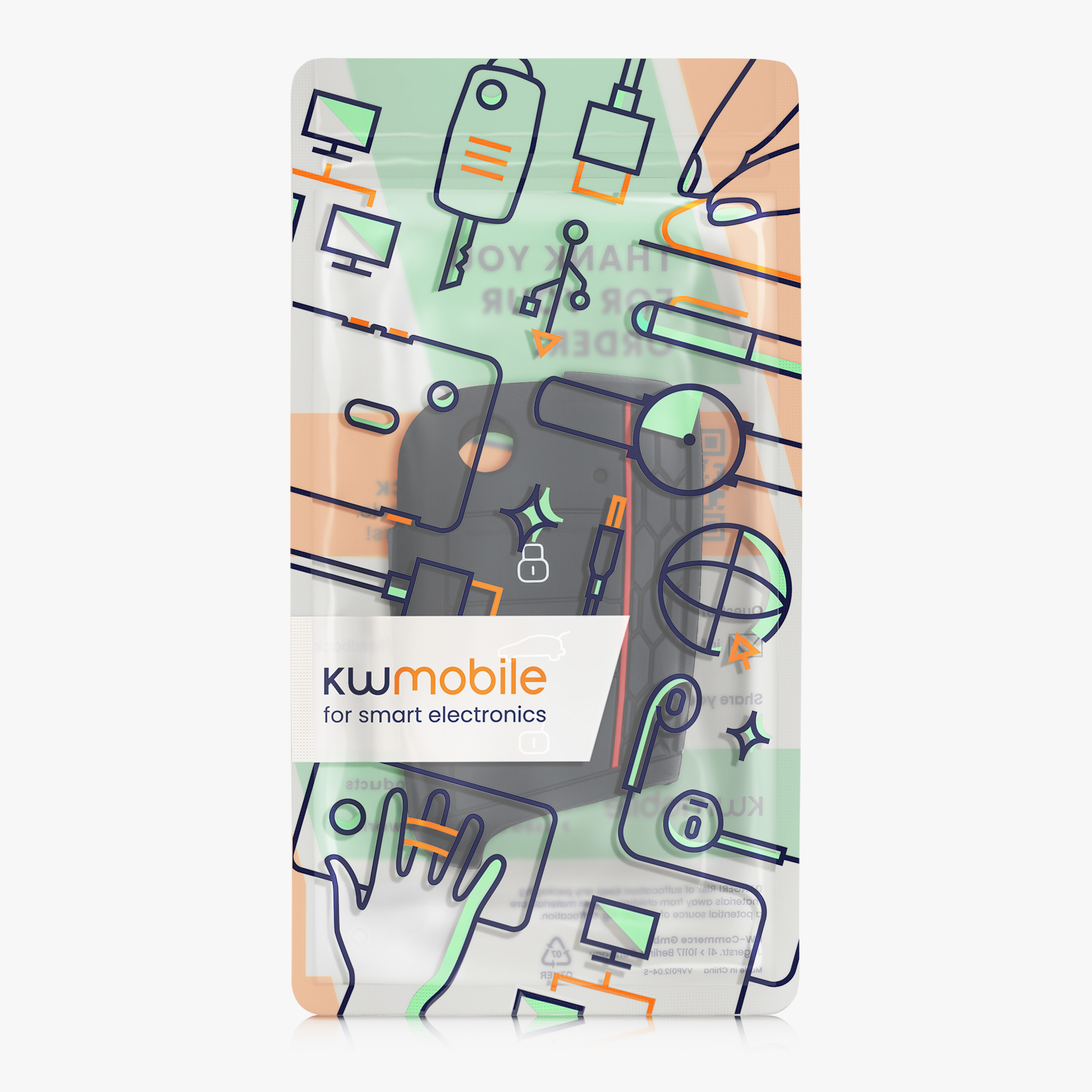 Pouzdro na klíč kwmobile pro VW Golf 7 MK7 3tlačítkový klíč - bílá / černá