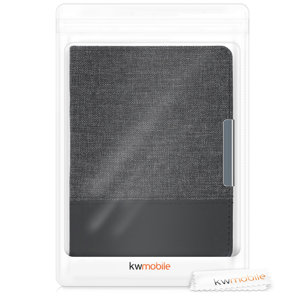 Pu kožené canvas pouzdro na čtečku Kobo Aura Edition 1 antracitovo-černé se stojánkem