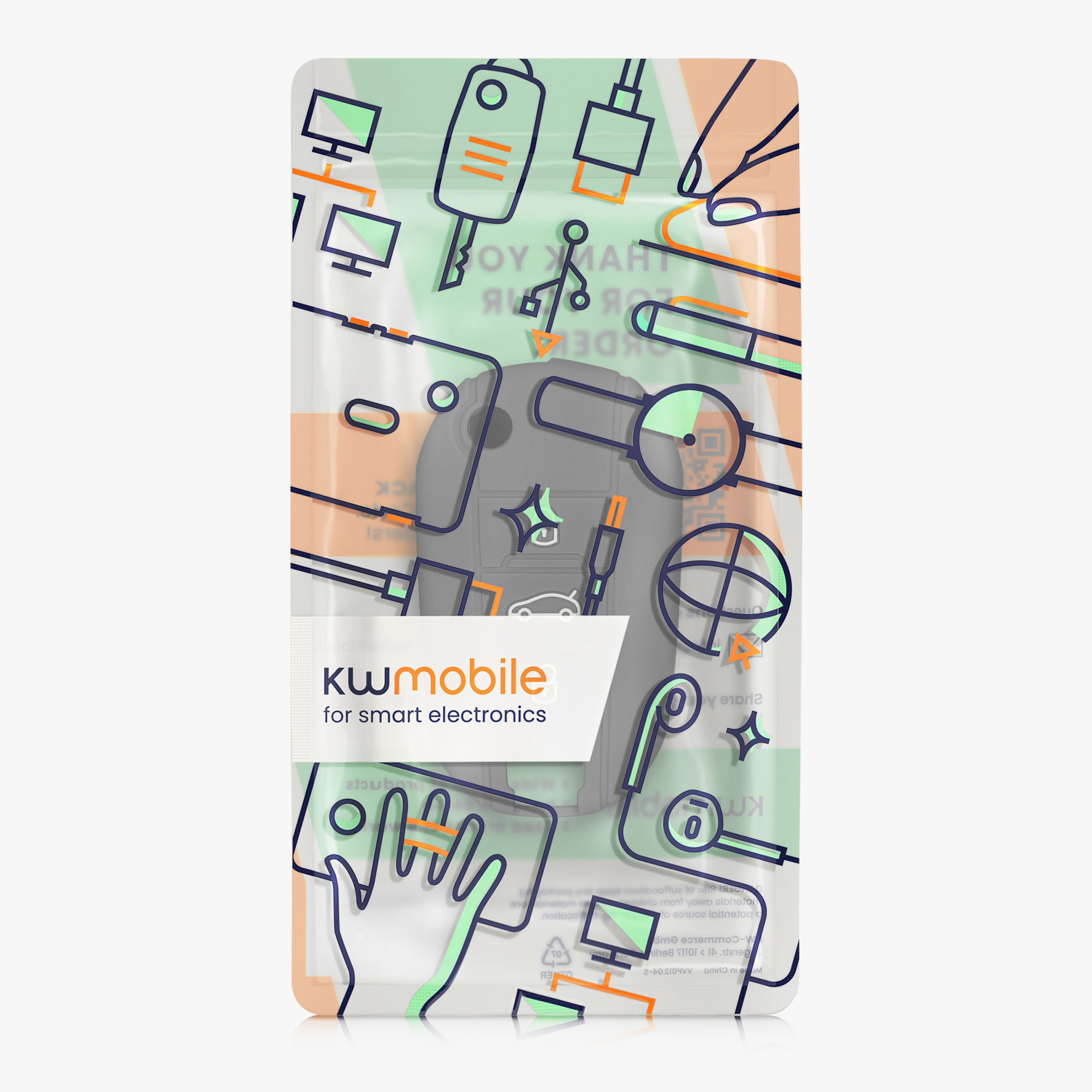 Pouzdro na klíč od auta Peugeot 3 Button Car Flip kwmobile - tmavě šedá