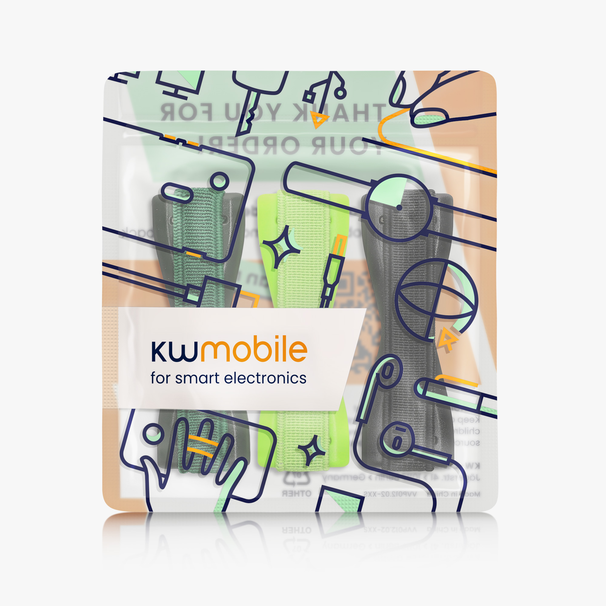 Držáky na prst kwmobile pro smartphone, černá / zelená / tmavě zelená