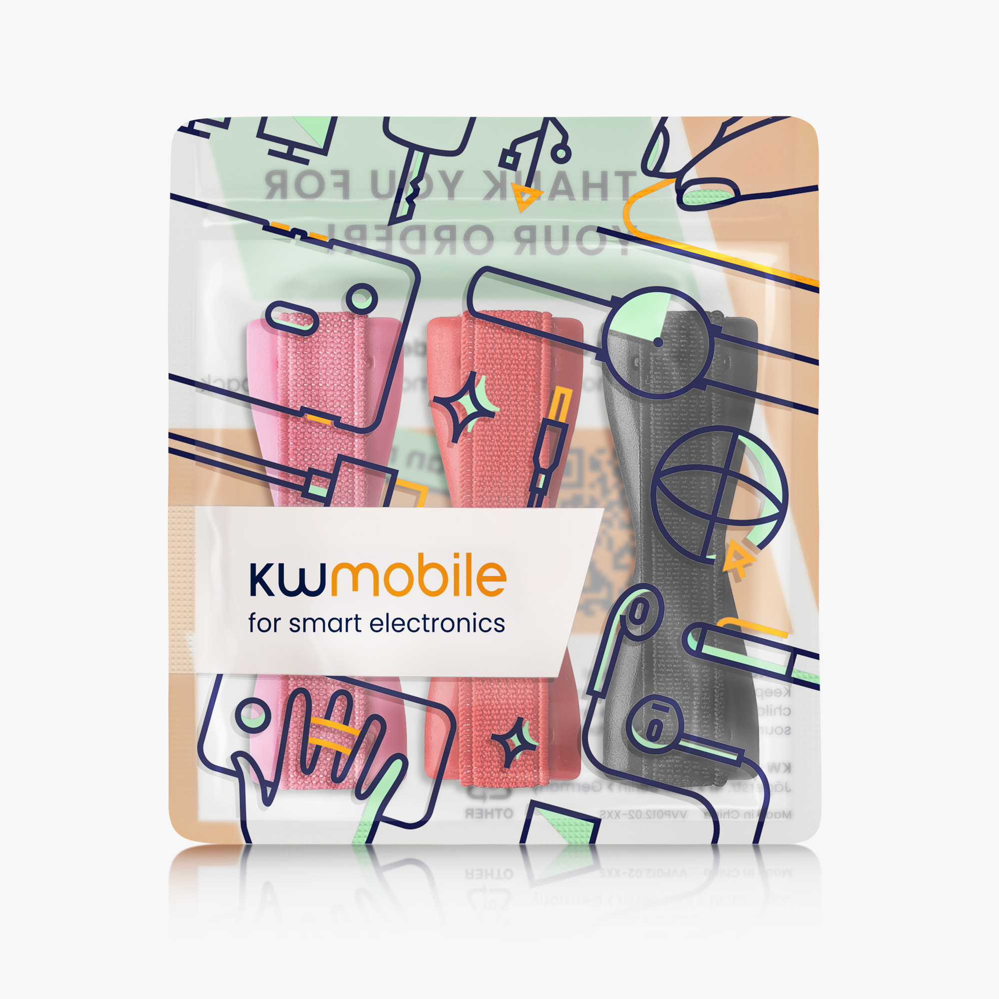 Držáky na prst kwmobile pro smartphone, černá / červená / tmavě červená