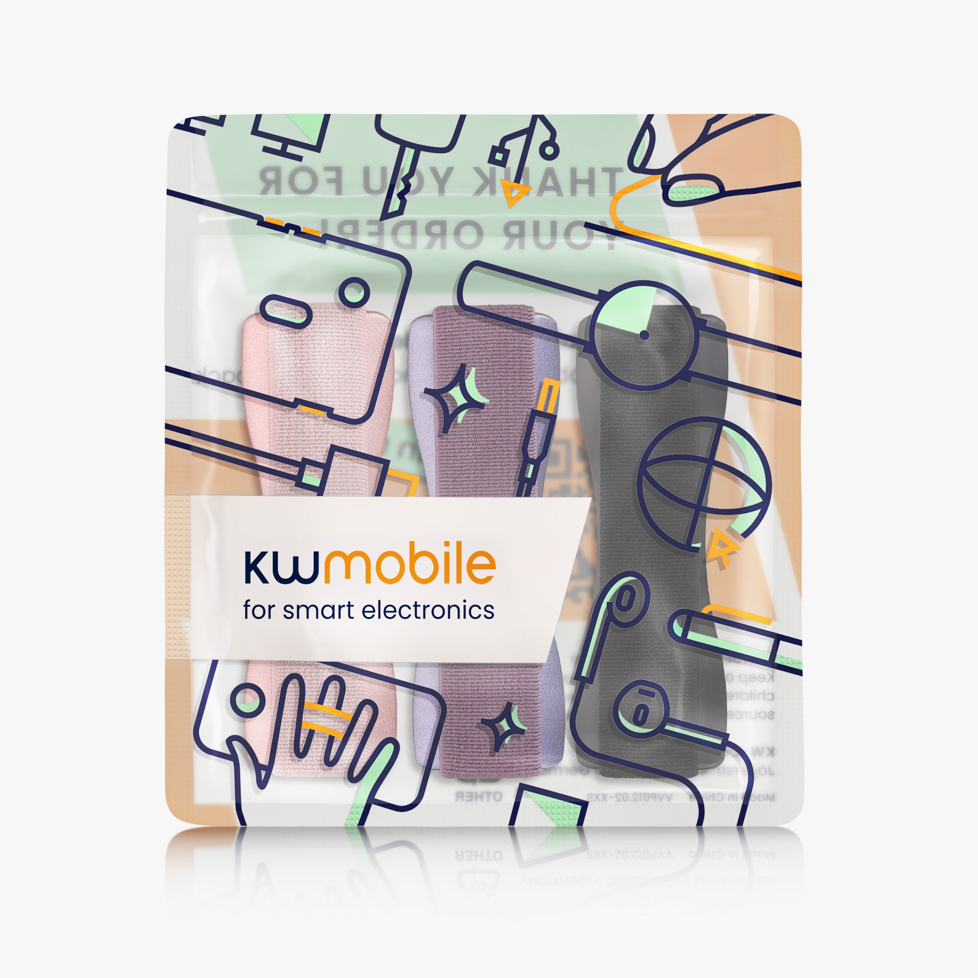 Držáky na prst kwmobile pro smartphone, černá / růžově zlatá / berry