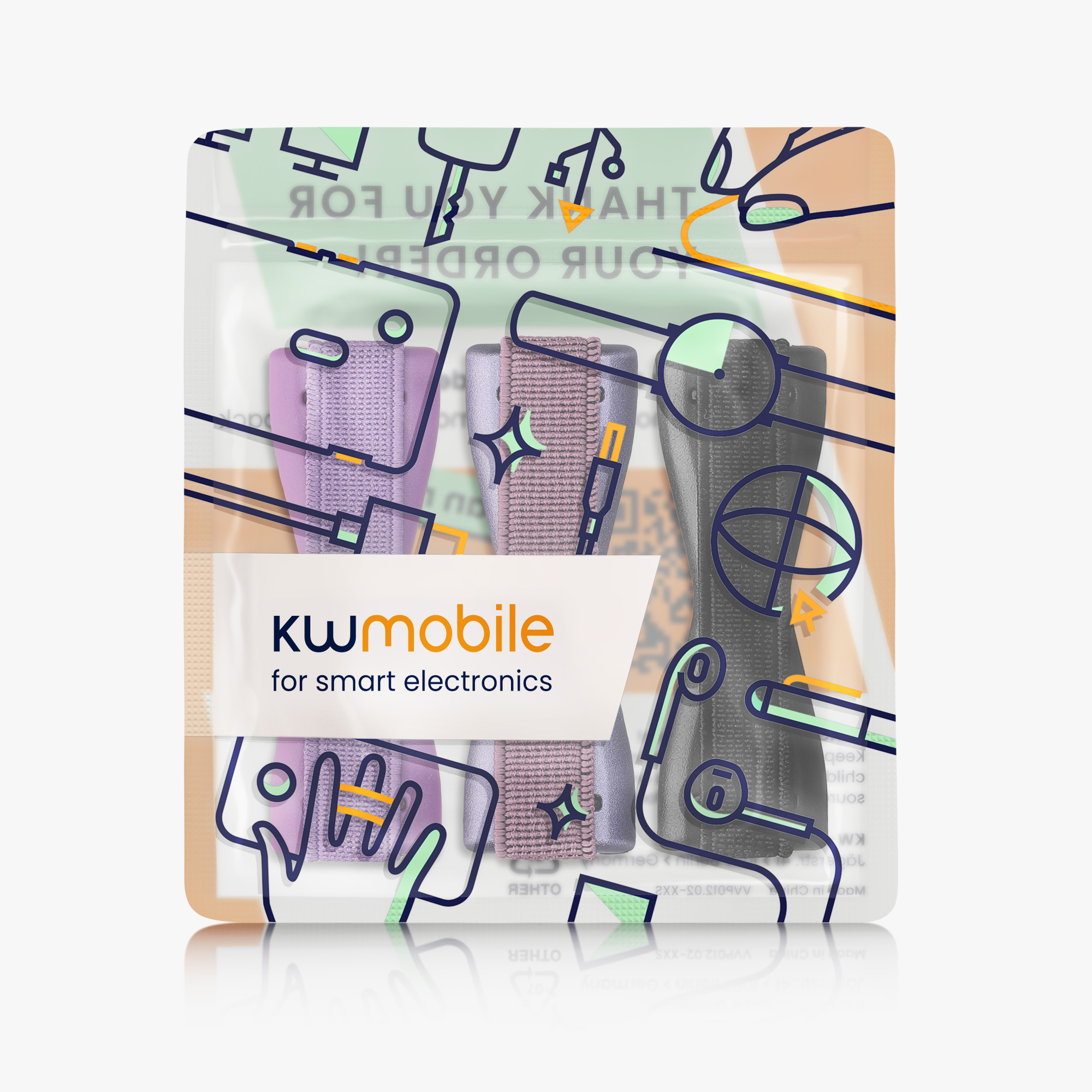 Držáky na prst kwmobile pro smartphone, černá / metalická berry / levandulová