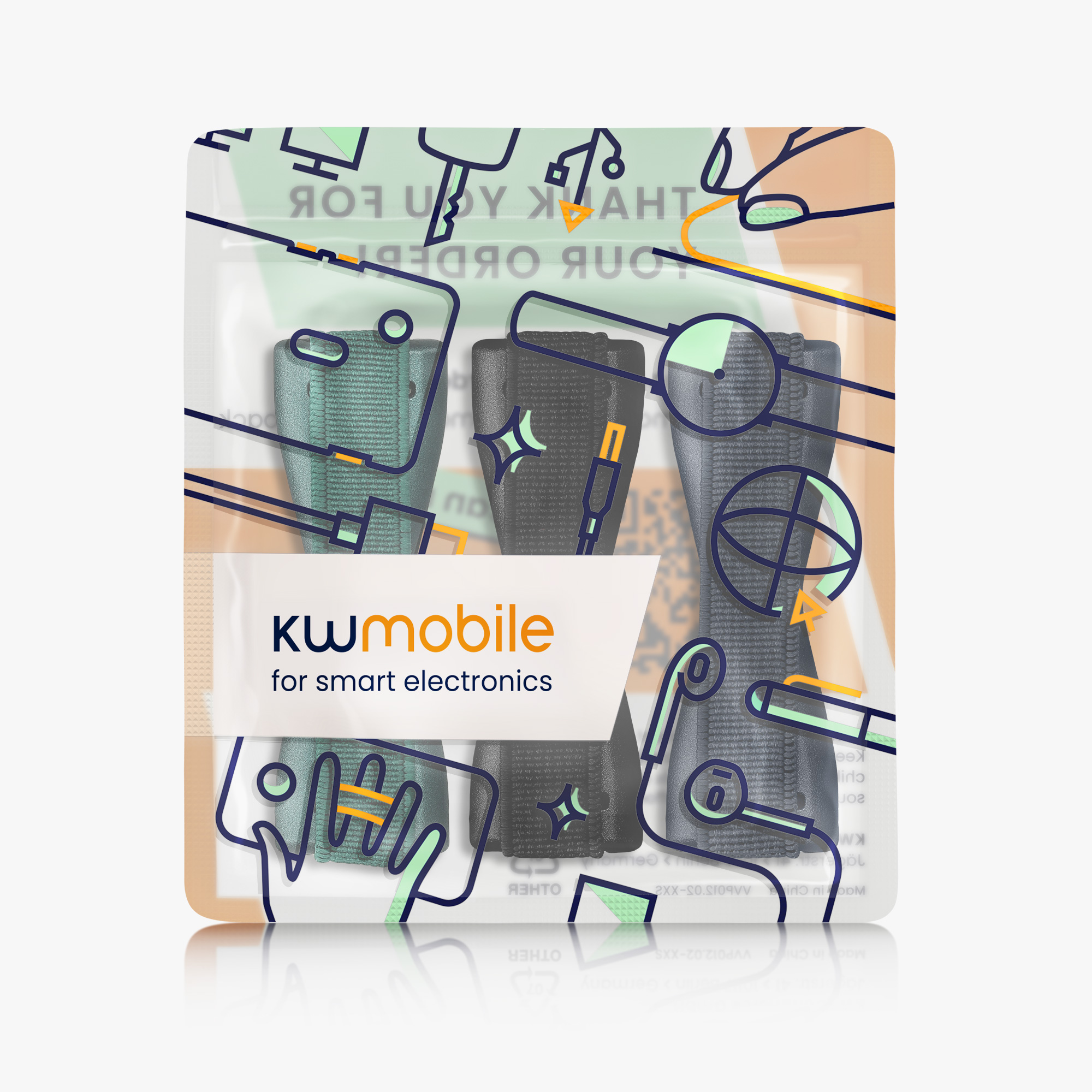 Držáky na prst kwmobile pro smartphone, metalická zodiac modrá / metalická petrolejová / černá