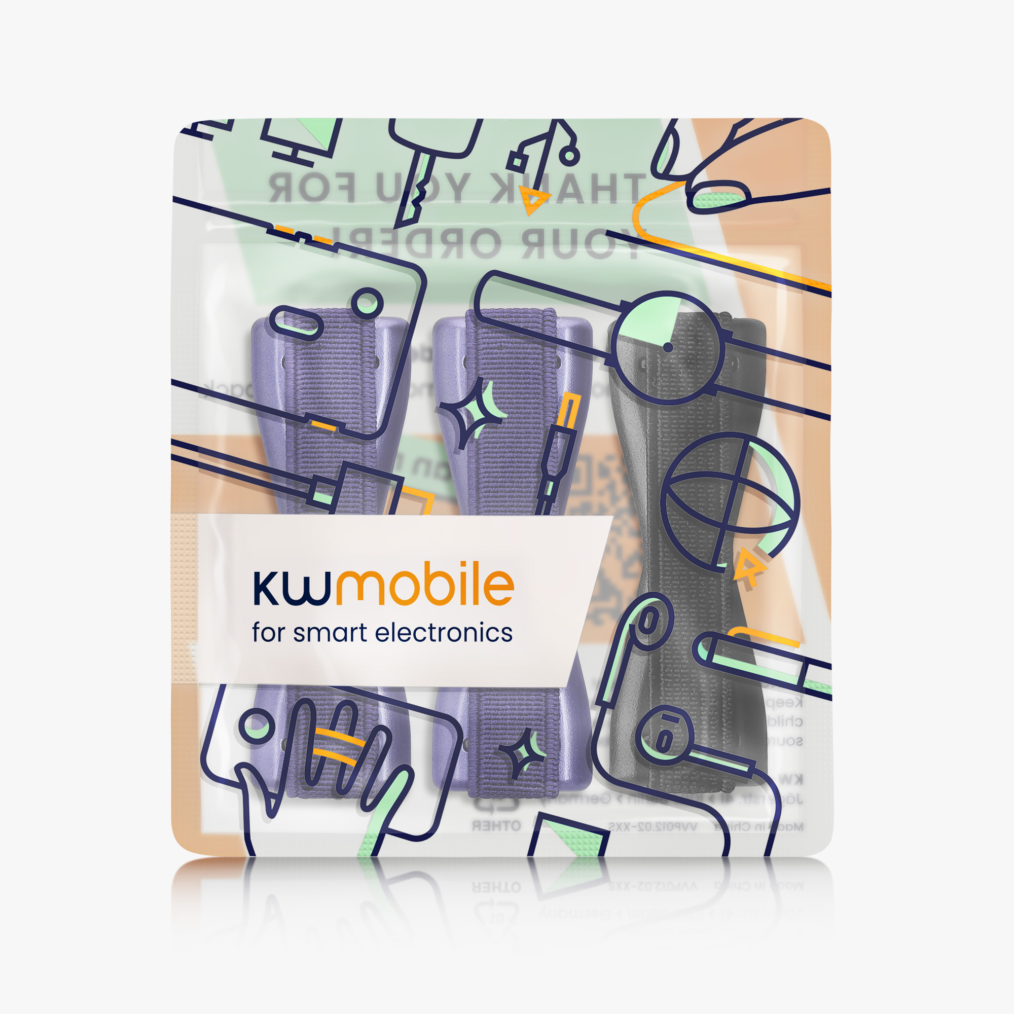 Držáky na prst kwmobile pro smartphone, metalická modrofialová / metalická modrofialová / černá