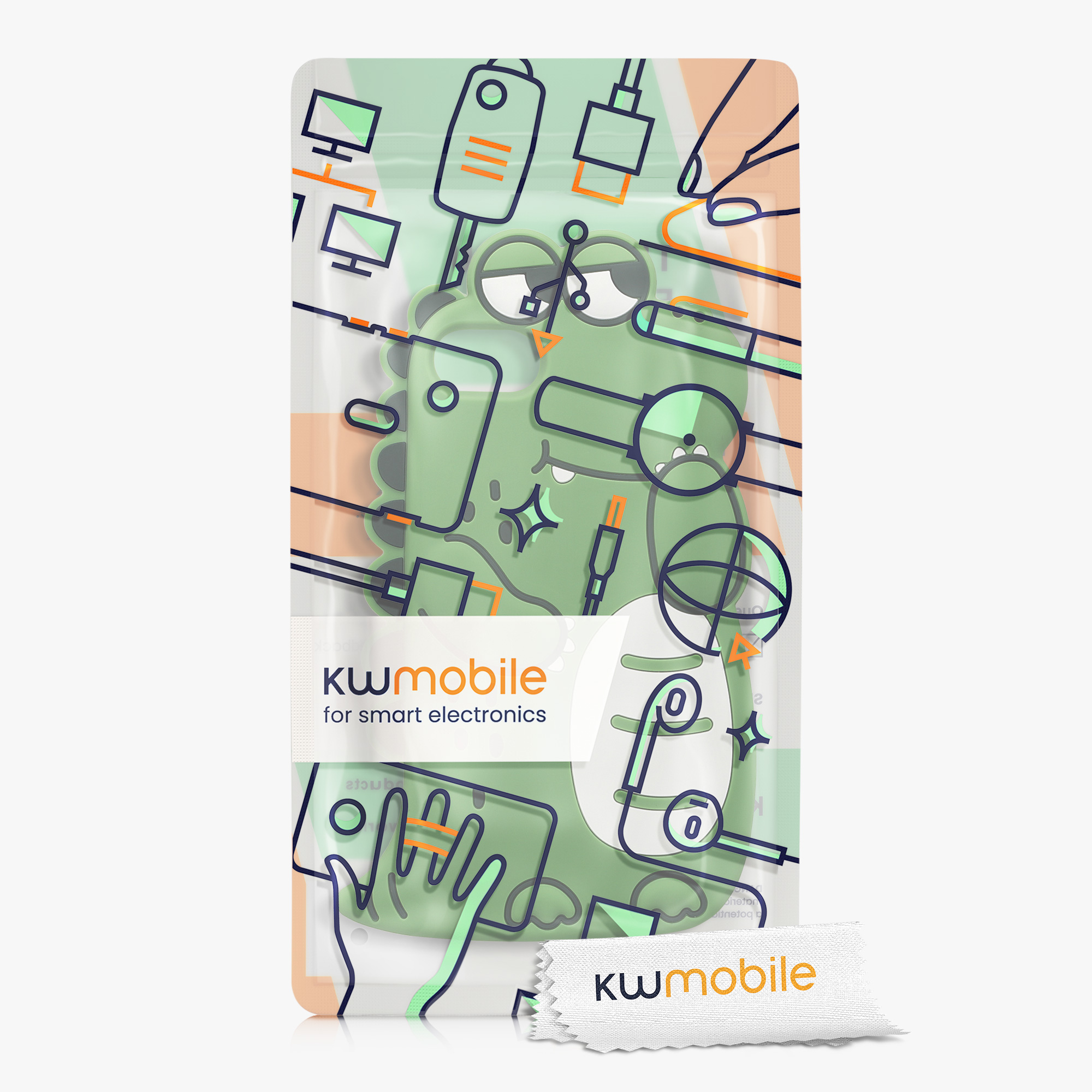 Silikonový kryt s motivem kwmobile pro iPhone SE 2022/2020/8/7 - černá / bílá / zelená