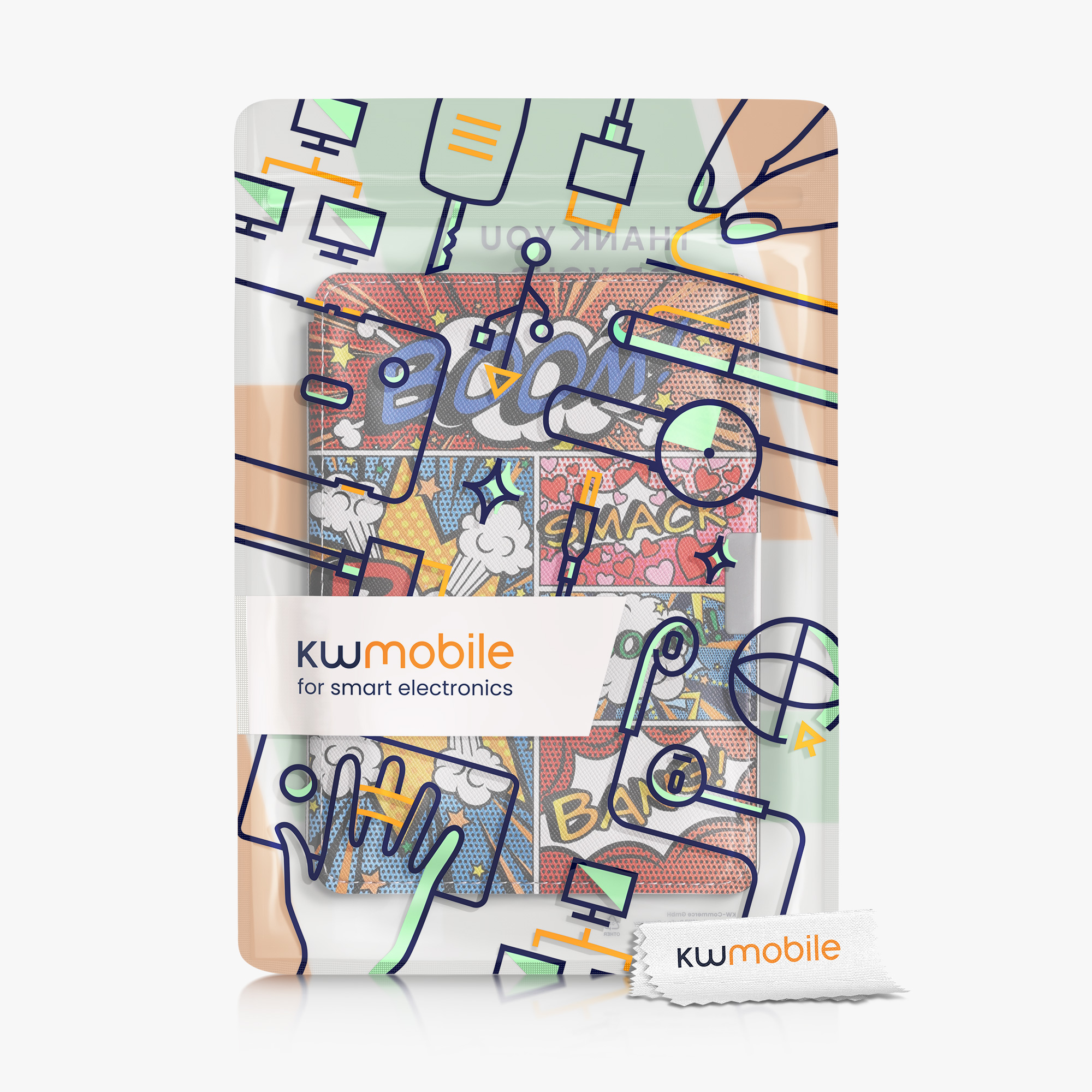 Flip pouzdro na čtečku Kobo Aura Edition 2 Comic Book Symbols se stojánkem