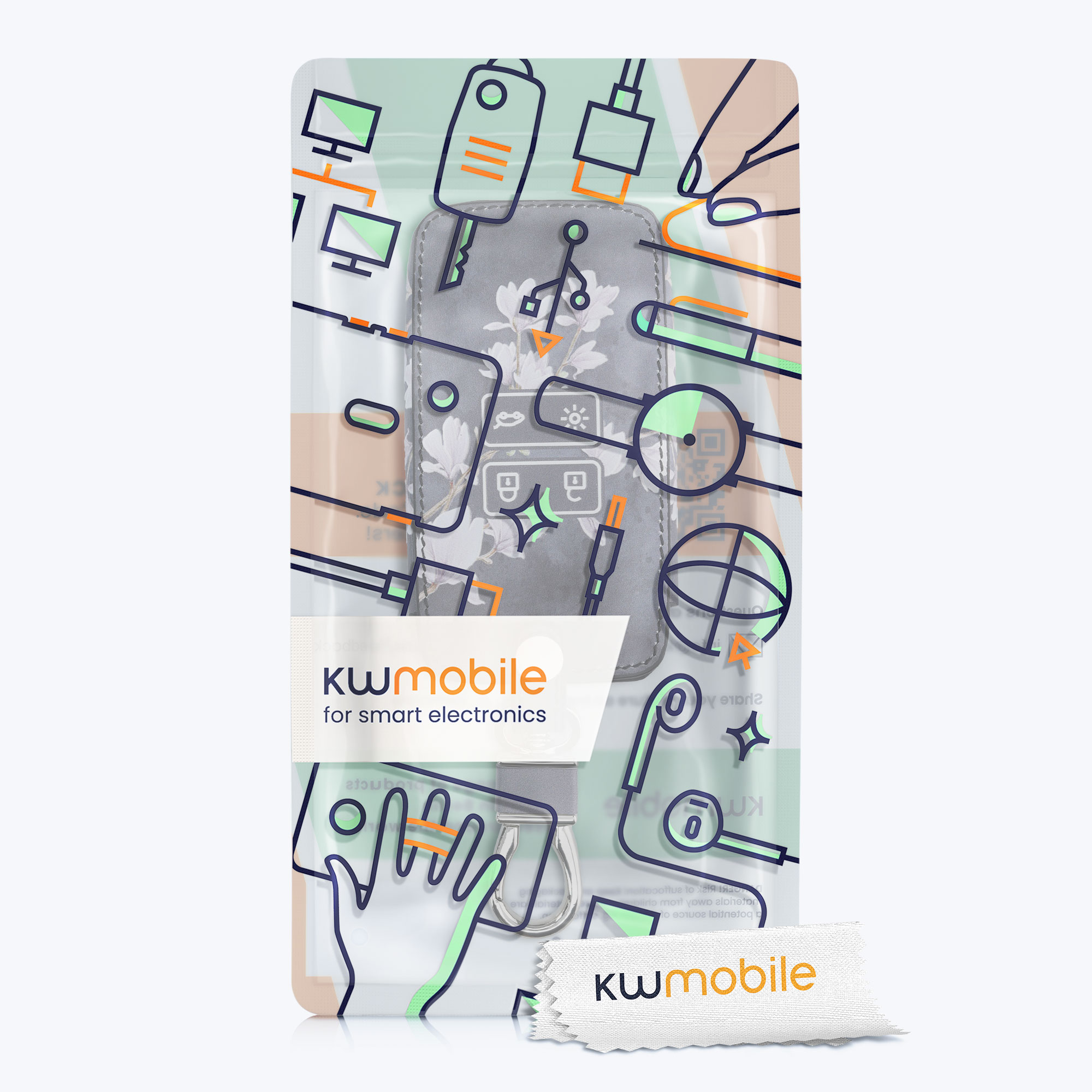 kwmobile pouzdro na klíč Renault 4 - Magnolias taupe / bílá / tmavě šedá