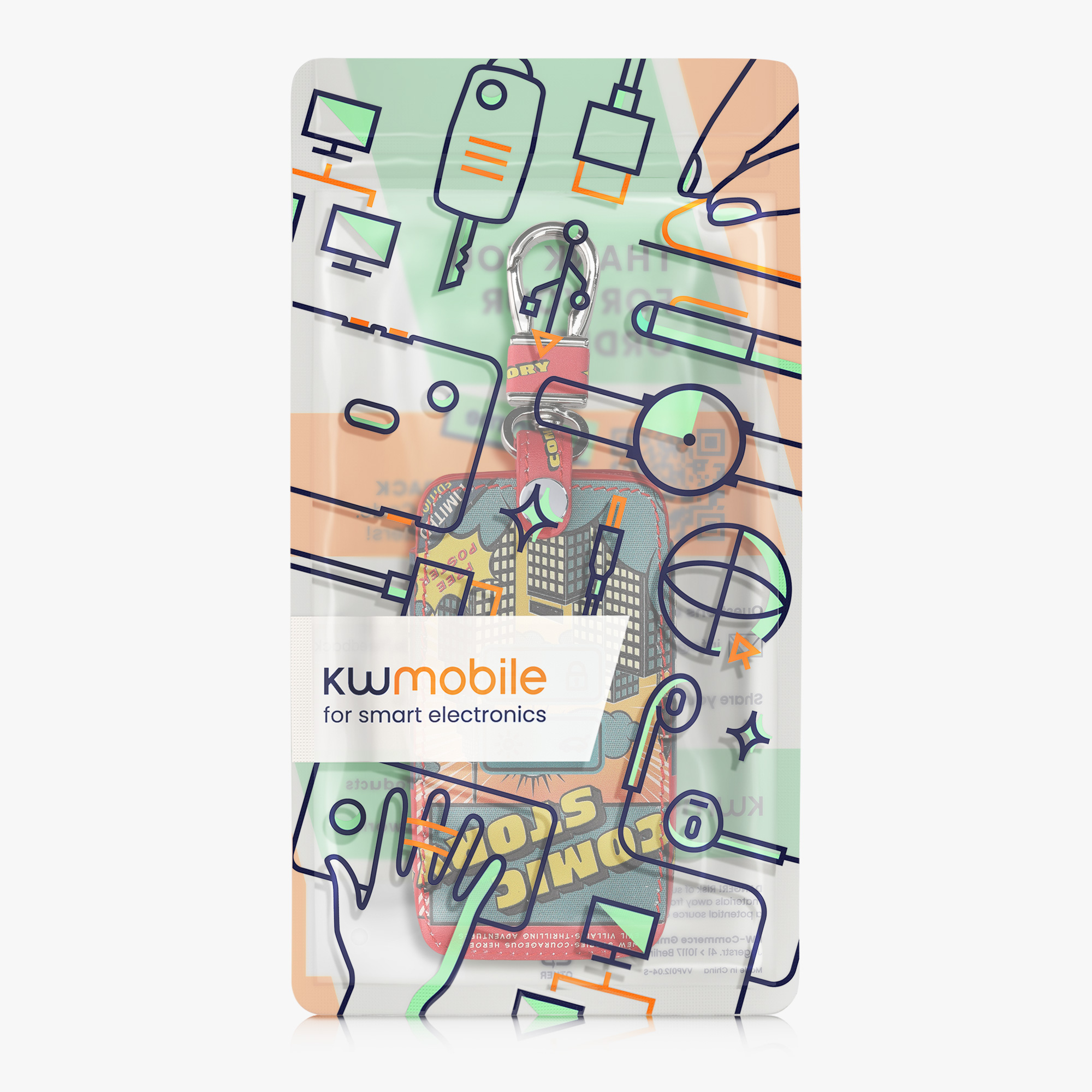 kwmobile pouzdro na klíč Renault 4 - Comic Story červená / modrá / žlutá