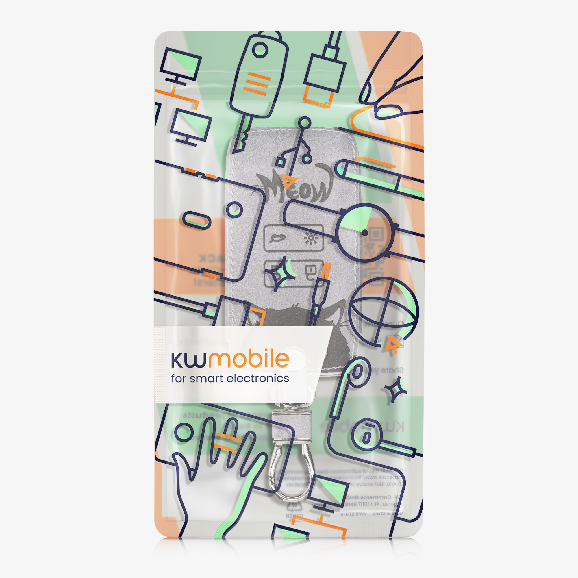 kwmobile pouzdro na klíč Renault 4 - Meow Cat šedá / černá