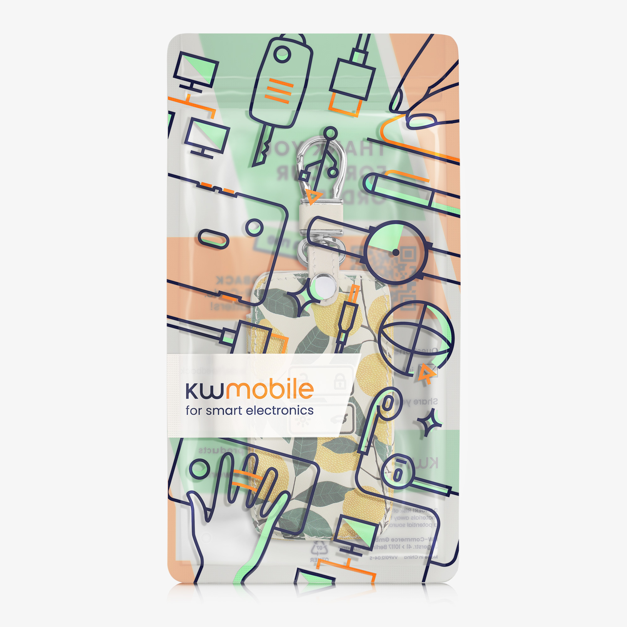 kwmobile pouzdro na klíč Renault 4 - Lemons žlutá / zelená / béžová