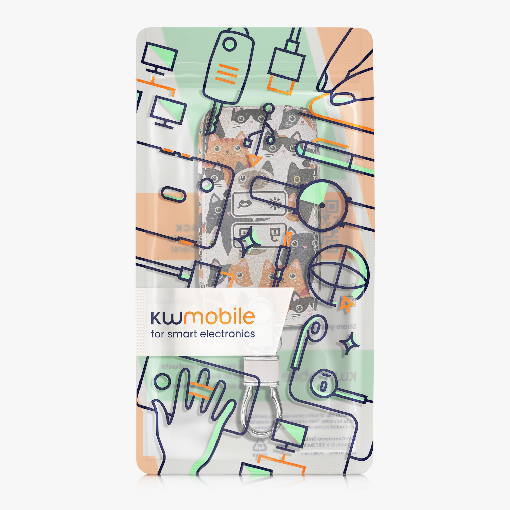 kwmobile pouzdro na klíč Renault 4 - Cats oranžová / černá / bílá