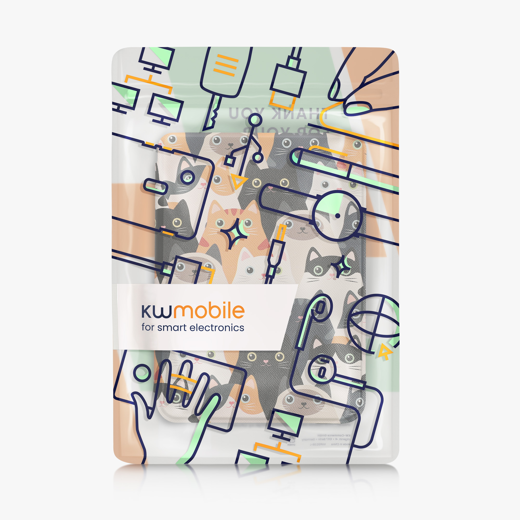 Flip pouzdro na čtečku s magnetem Kobo Clara HD Cats oranžovo-černo-bílé se stojánkem