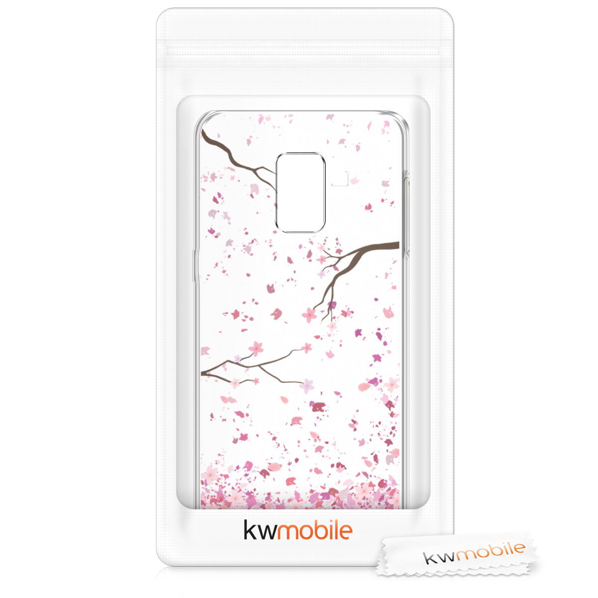 Čirý kryt na mobil Samsung Galaxy A8 (2018) kwmobile Cherry Blossoms růžovo-tmavě hnědo-transparentní