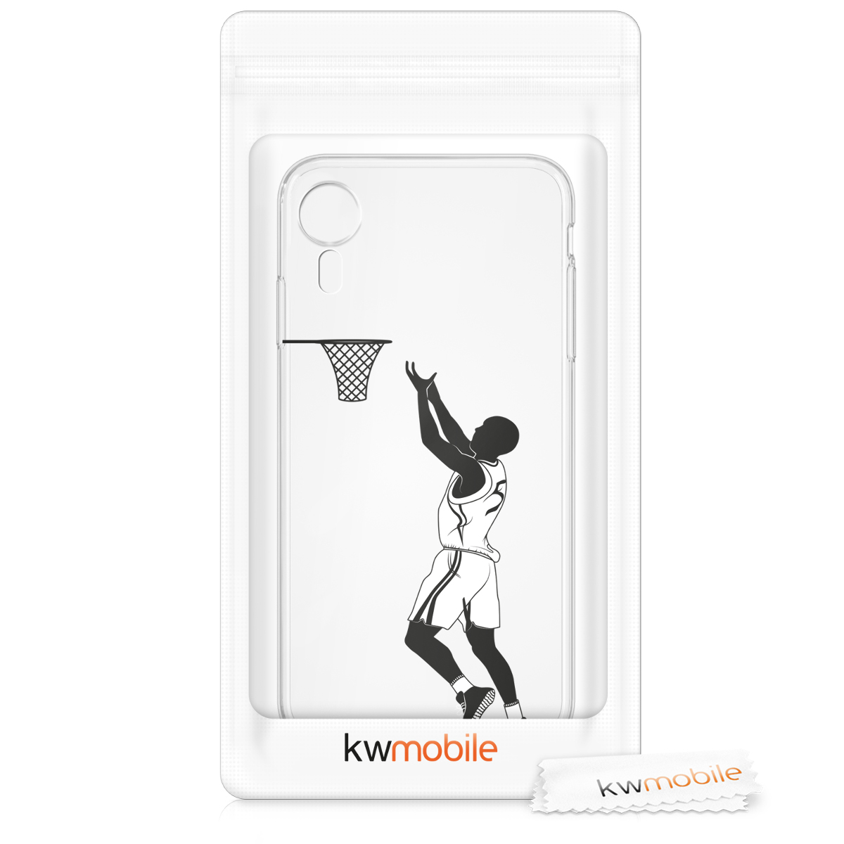 Čirý kryt na mobil kwmobile pro Apple iPhone XR - motiv basketbalista černá / bílá / čirá