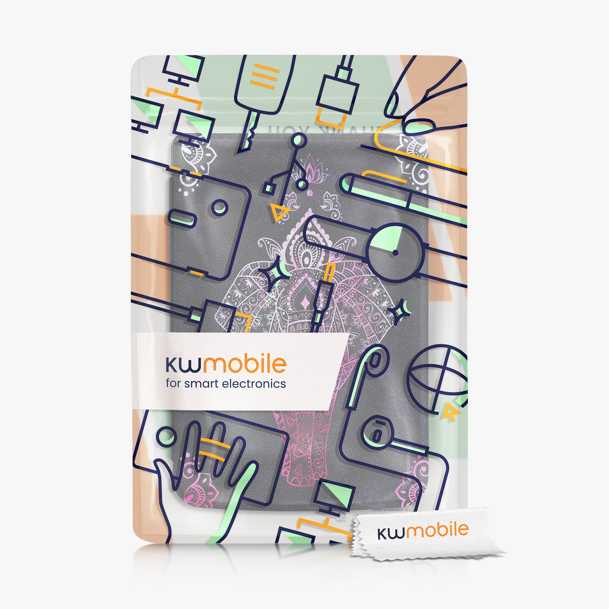 Pouzdro na čtečku Pocketbook Touch Lux 4/5/Touch HD 3/Color (2020)/ Vivlio Lux 5 kwmobile - elephant sketch with dark pink/antracitová