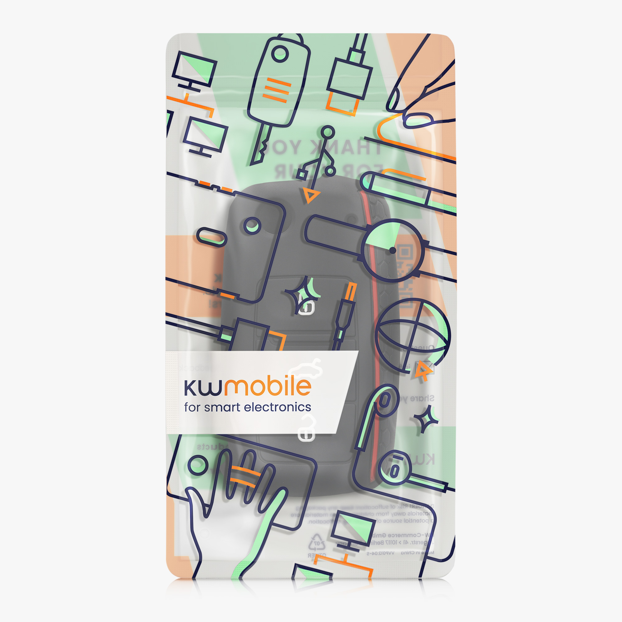 Pouzdro na klíč od auta kwmobile pro VW / Škoda / SEAT 3 tlačítkový klíč - bílá / černá / červená
