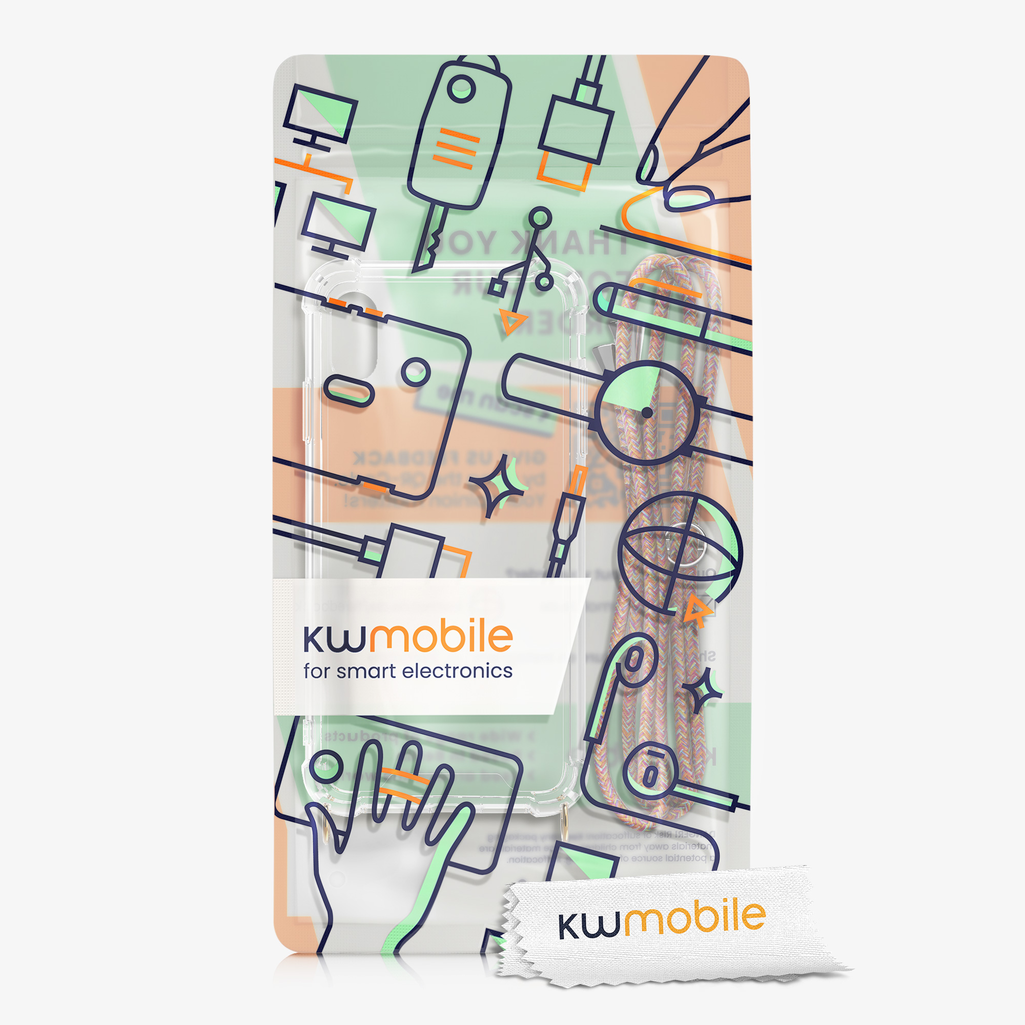 Crossbody kryt na mobil kwmobile pro Apple iPhone XR - tmavě růžová / čirá / fialová / žlutá