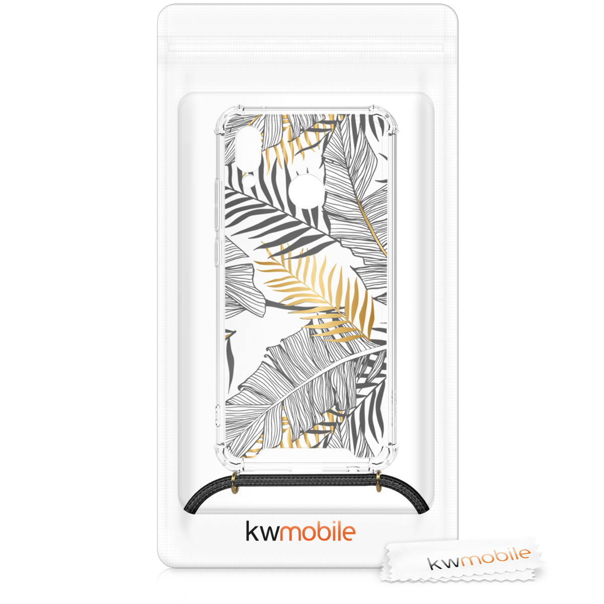Crossbody kryt kwmobile Huawei P20 Lite, žluté palmové listy / šedá / transparentní