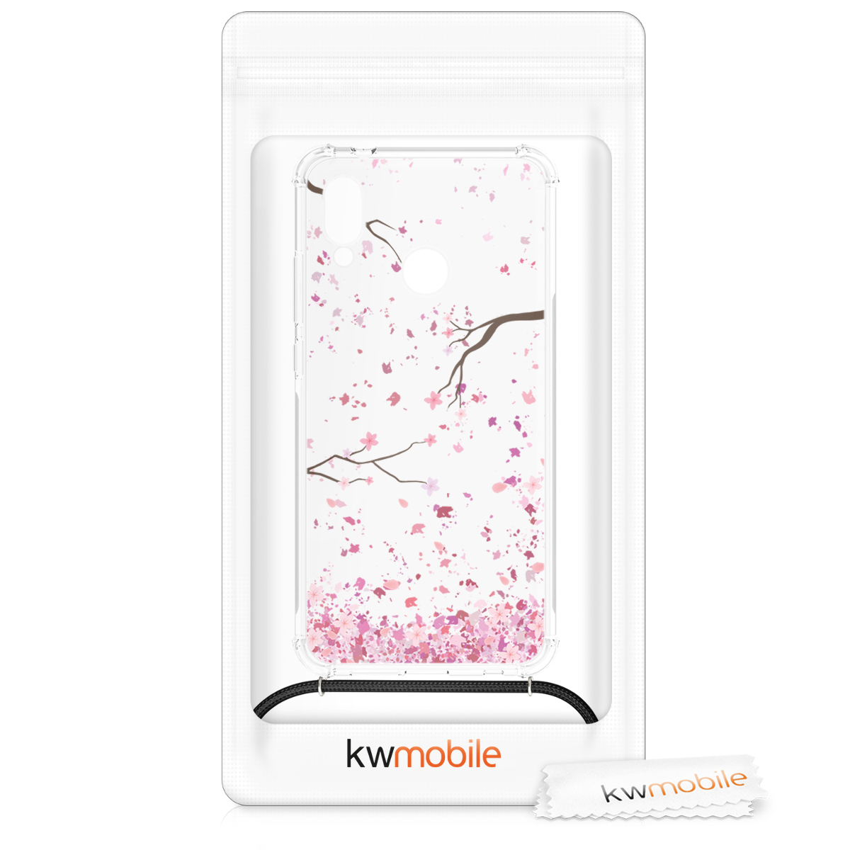 Crossbody kryt kwmobile Huawei P20 Lite, růžové květy / tmavě hnědá / transparentní