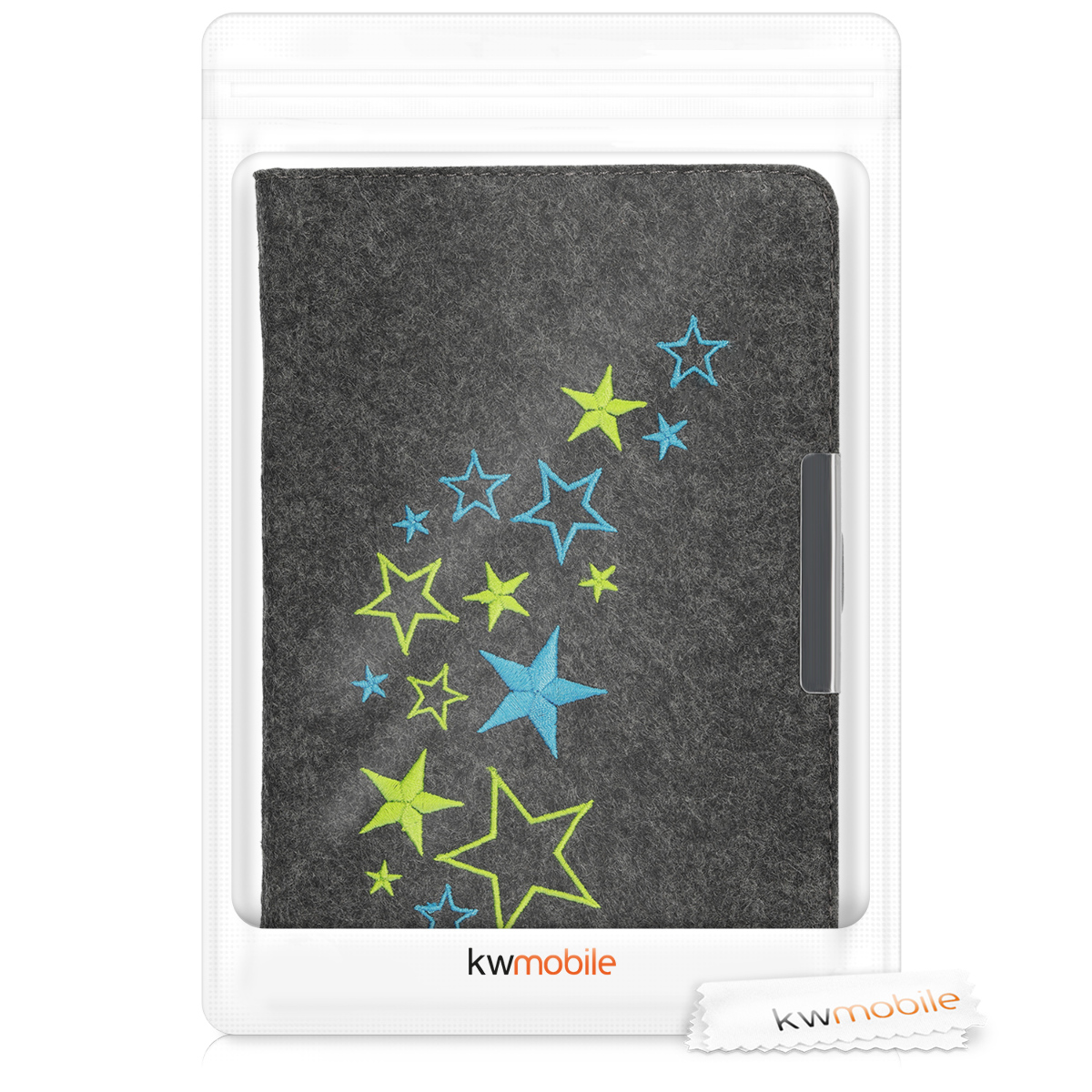 Pouzdro na čtečku kwmobile pro Tolino Vision 1 / 2 / 3 / 4 HD - motiv Star Mix Light, zelená / modrá / tmavě šedá