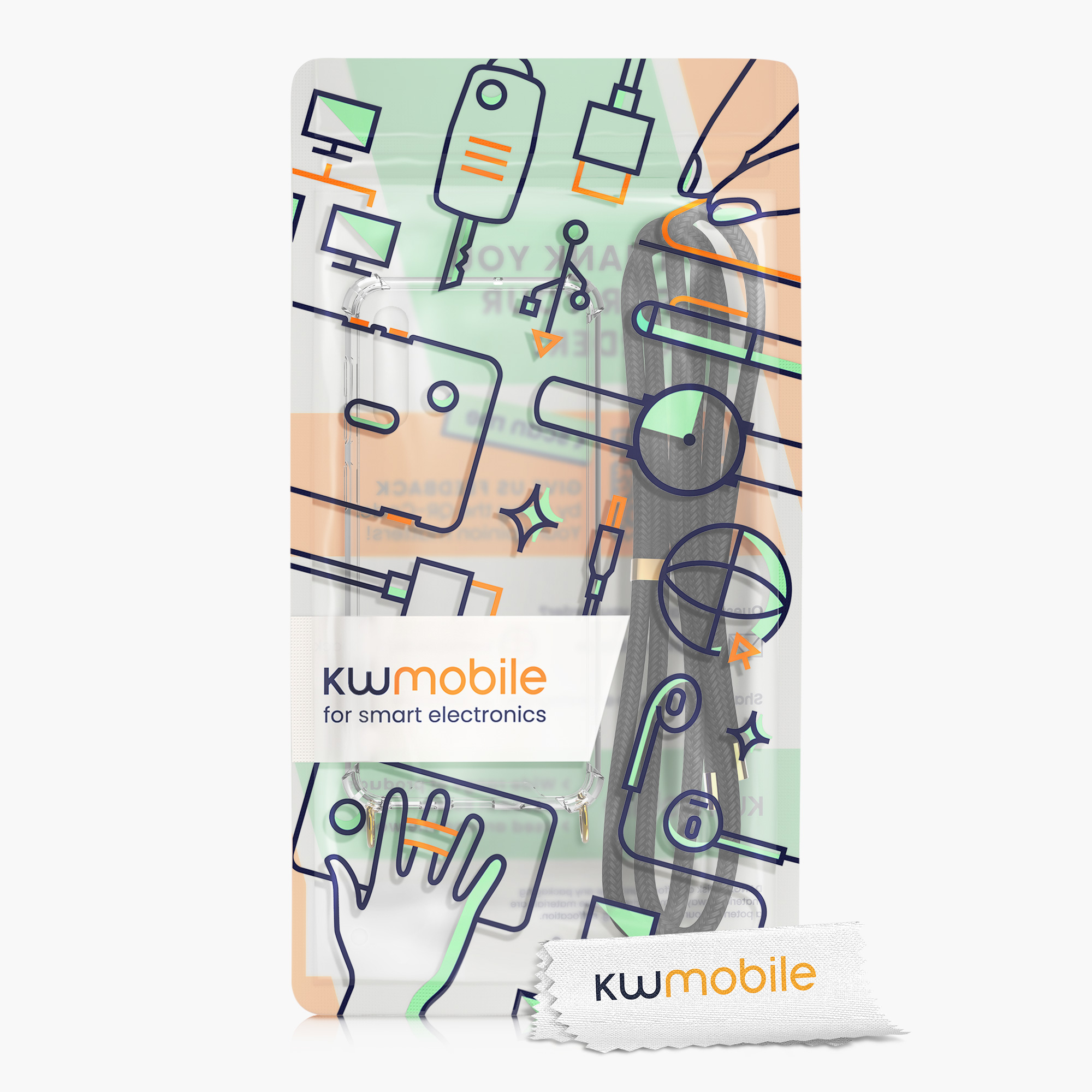 Crossbody kryt na mobil Samsung Galaxy A50 kwmobile se šňůrkou Transparentní / čern