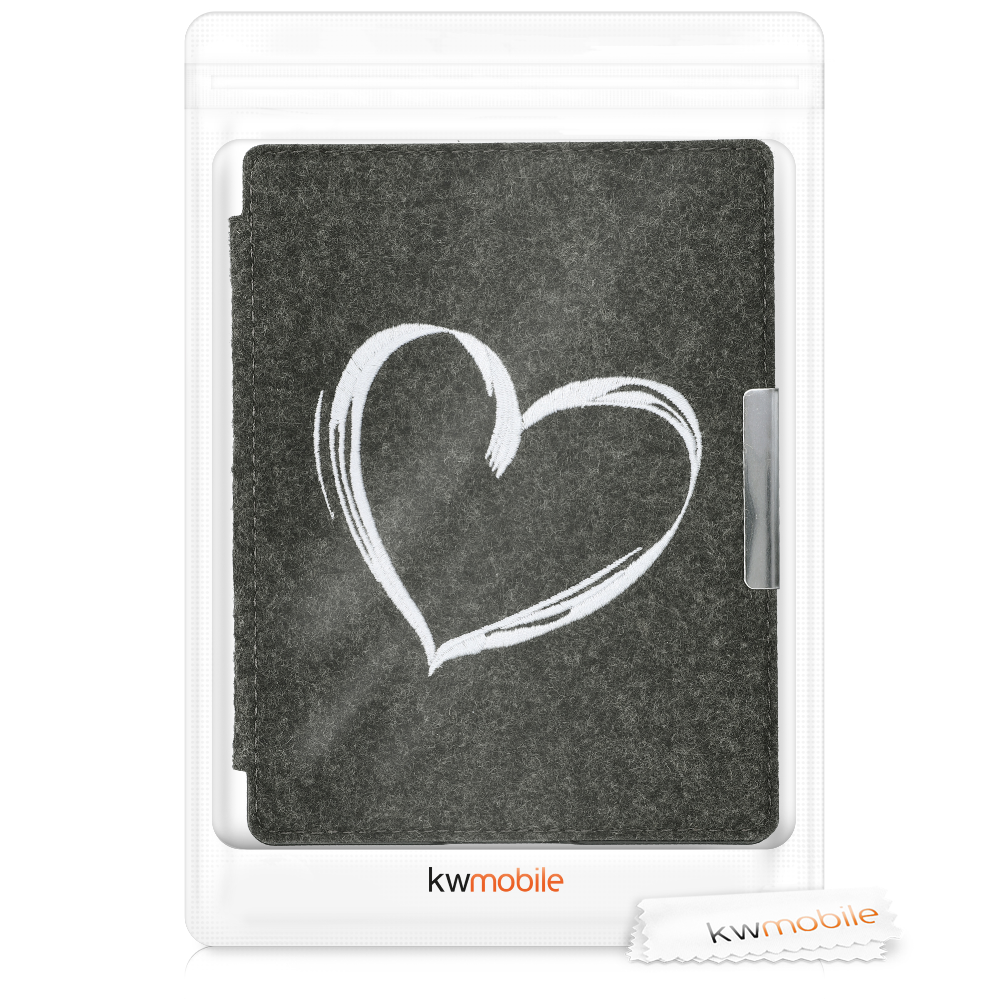 Filcové pouzdro na čtečku Kobo Aura H2O Edition 2 Brushed Heart se stojánkem