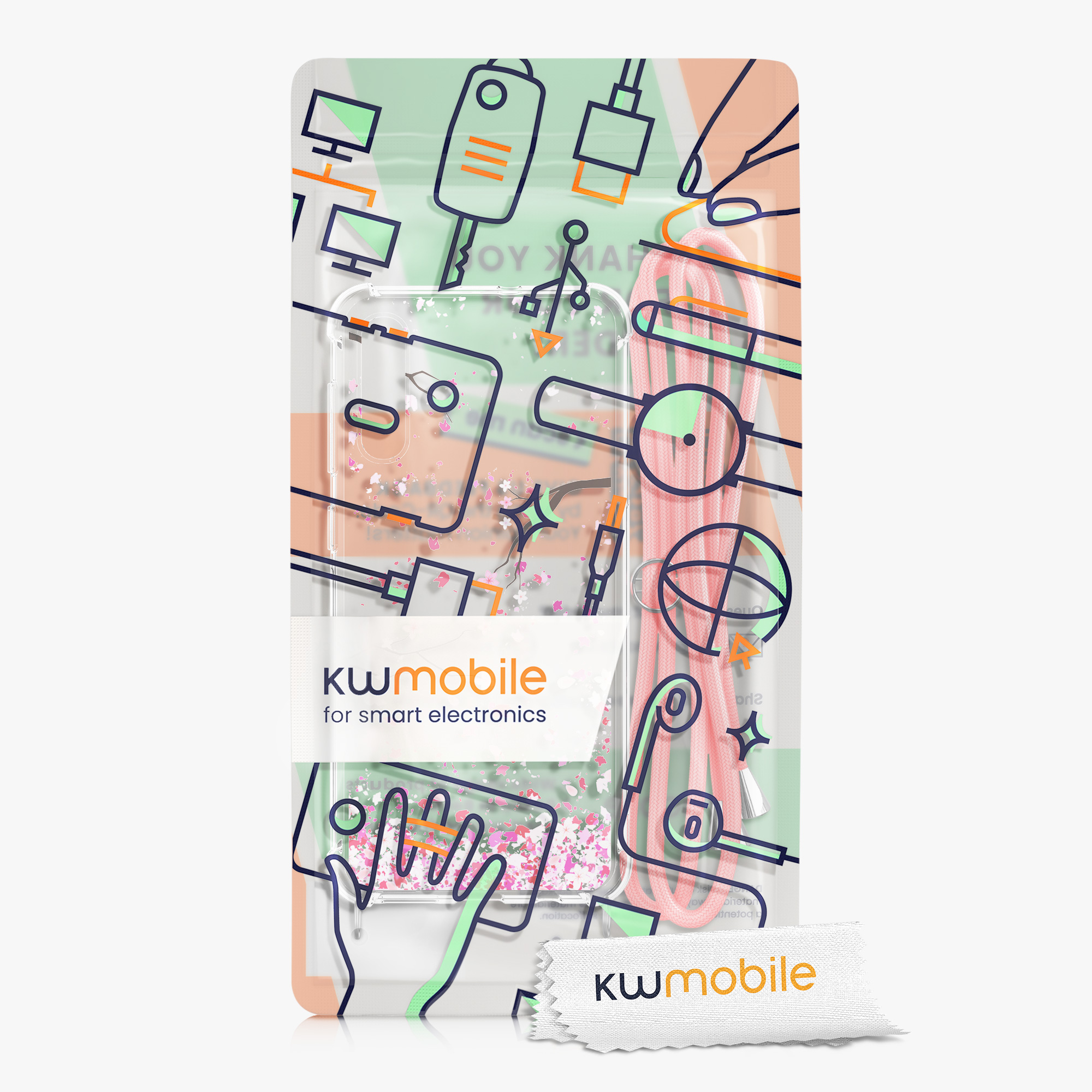 Crossbody kryt na mobil Samsung Galaxy A50 kwmobile se šňůrkou Cherry Blossoms - rů