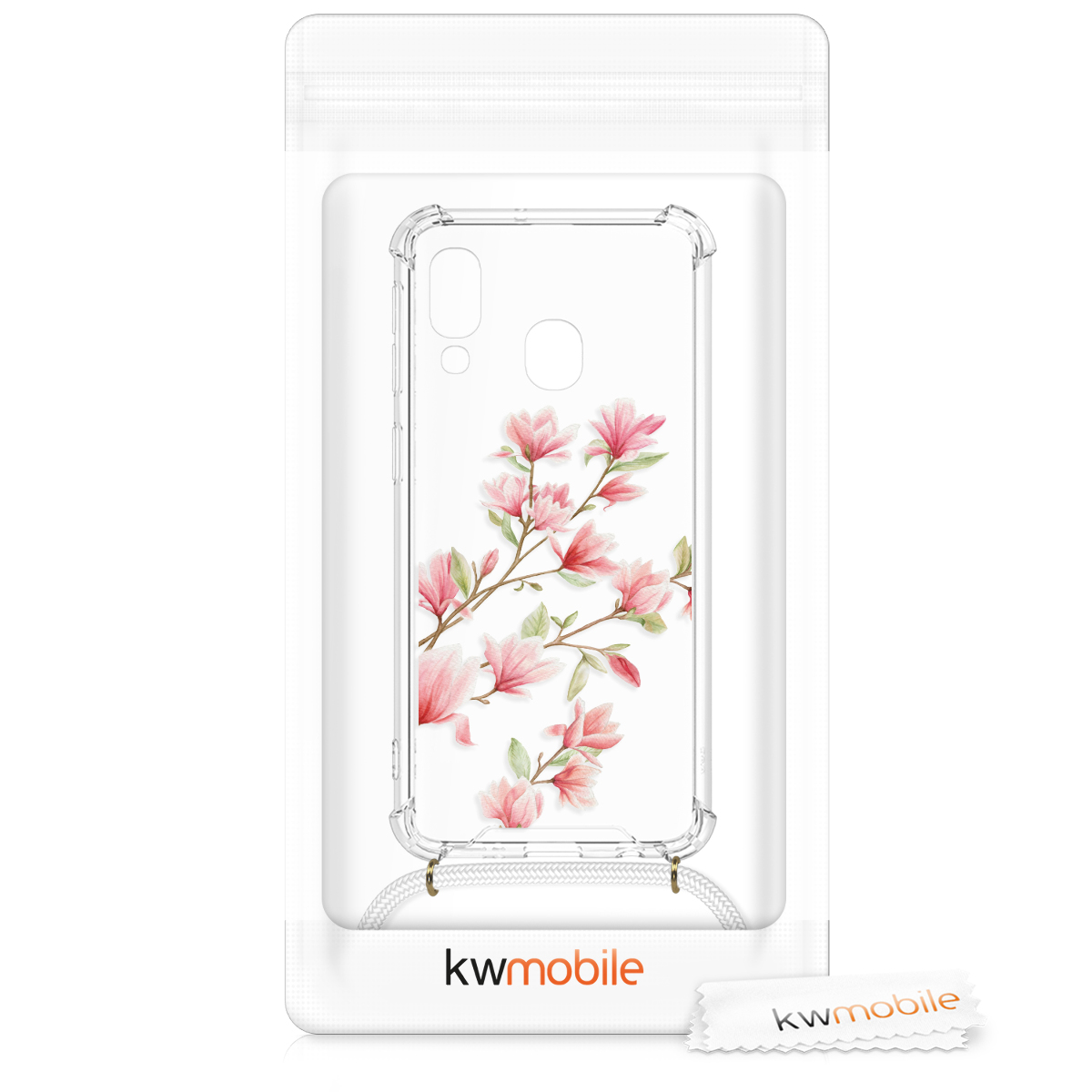 Crossbody kryt na mobil Samsung Galaxy A40 kwmobile se šňůrkou Magnolias - růžová /