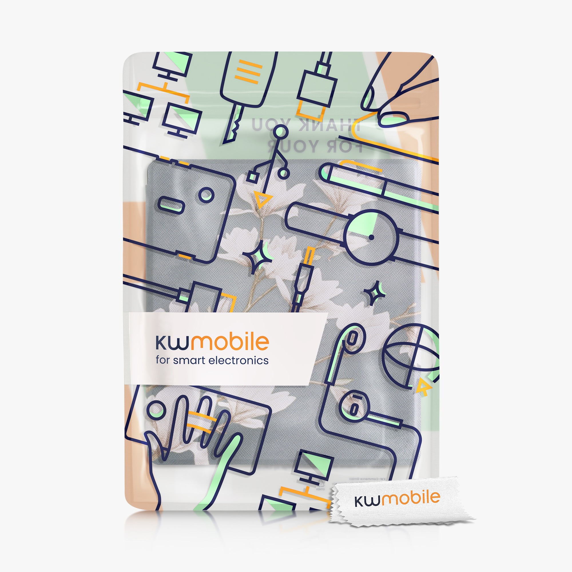 Pouzdro na čtečku kwmobile pro Amazon Kindle Oasis 10. Generation - motiv bílé květy bílá / černá