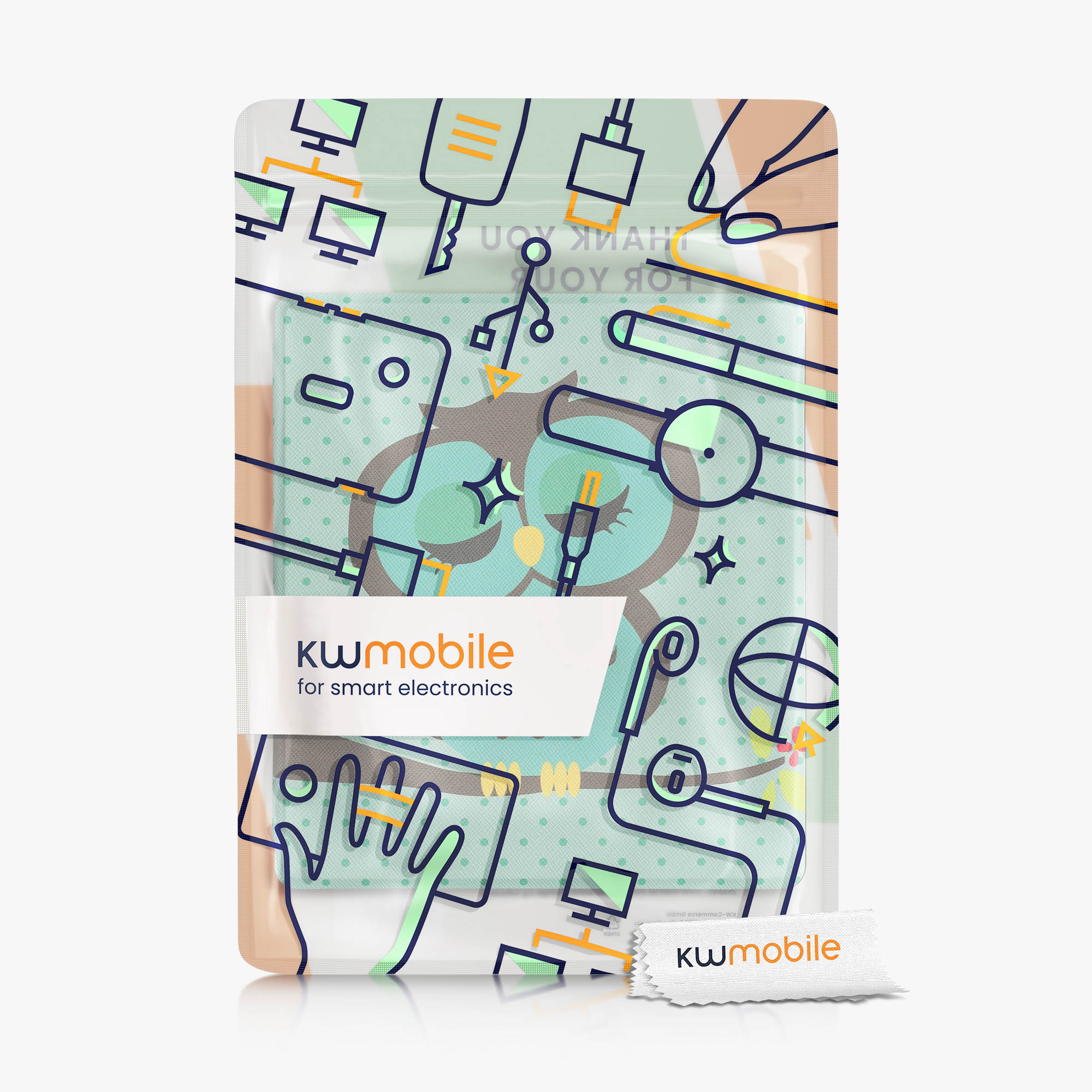 Pouzdro na čtečku kwmobile pro Amazon Kindle Oasis 10. Generation - motiv spící sova tyrkysová / hnědá / mátová