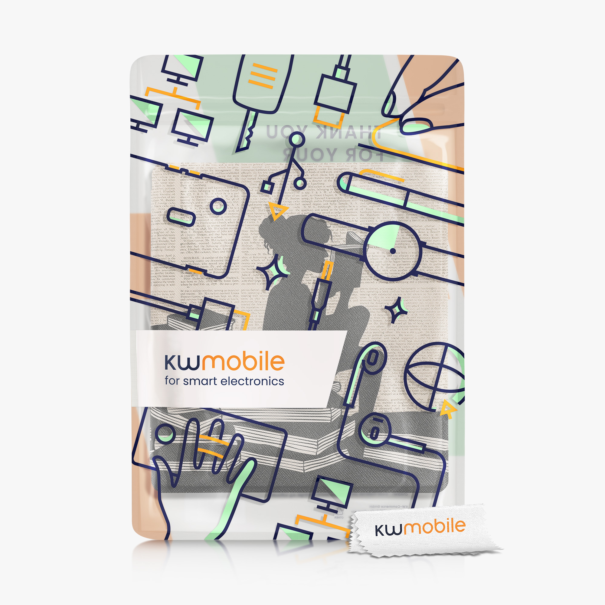 Pouzdro na čtečku kwmobile pro Amazon Kindle Oasis 10. Generation - motiv dívka a knihy černá / béžová