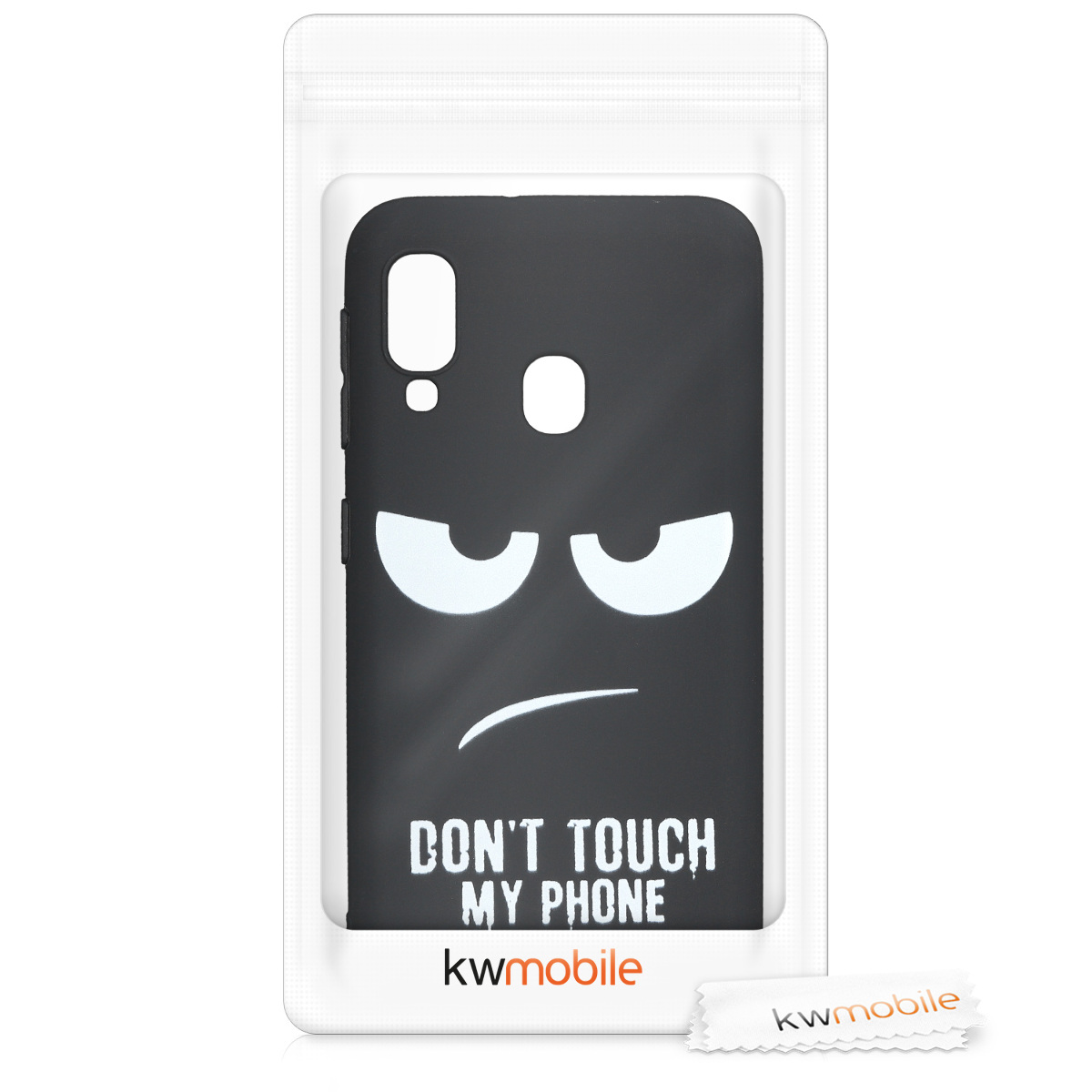 Kryt na mobil Samsung Galaxy A20e kwmobile Motiv Don't Touch My Phone bílo-černý