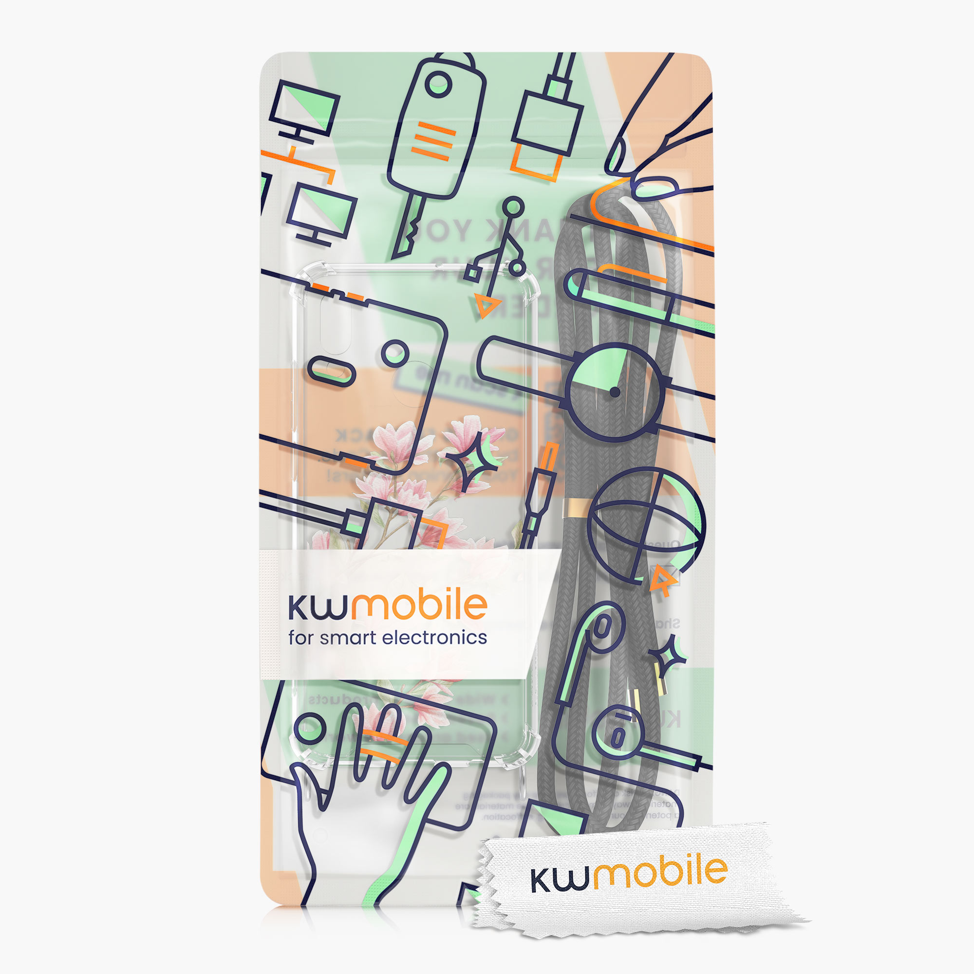 Crossbody kryt kwmobile pro Huawei P Smart (2019), motiv magnólie, růžová / bílá / transparentní