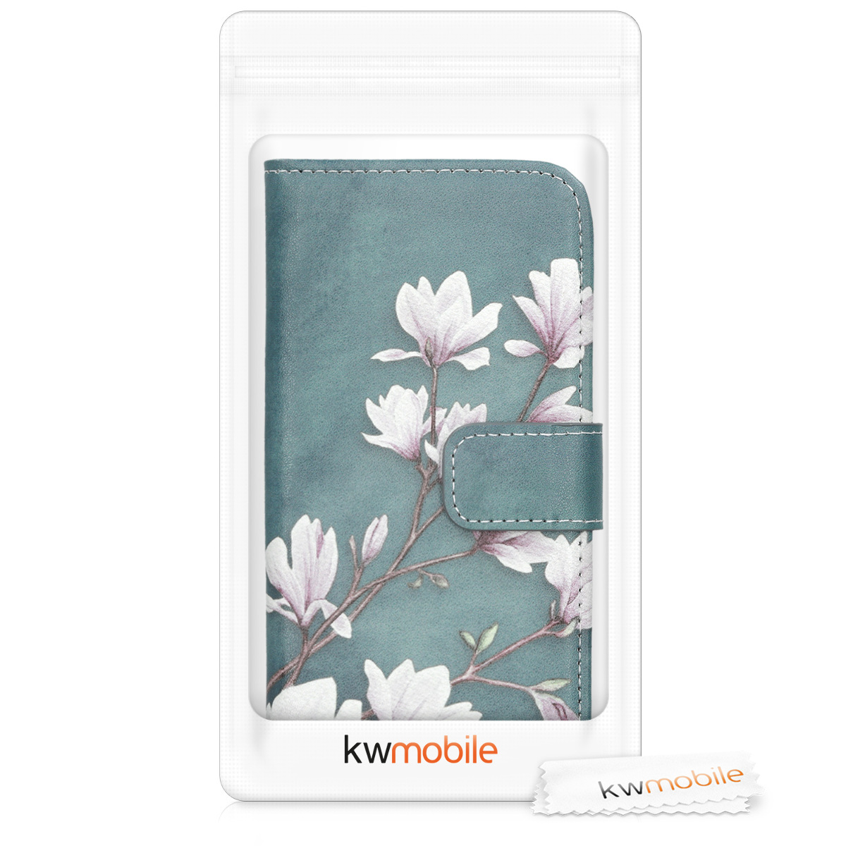 Flip pouzdro na mobil Samsung Galaxy A10 kwmobile Magnolias taupe-bílo-modrošedý