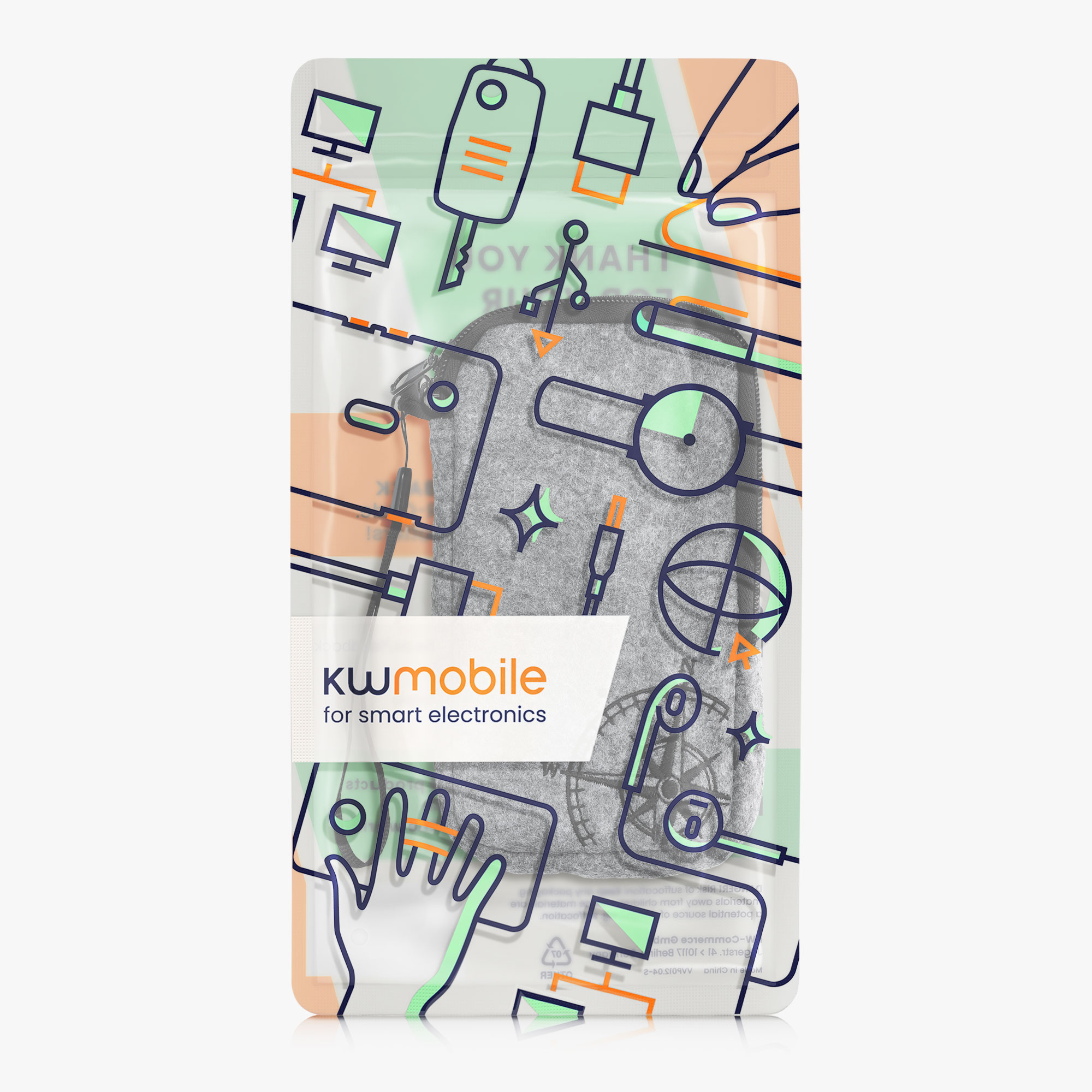kwmobile univerzální pouzdro na mobil L 6.5", plsť, kompas černá / světle šedá