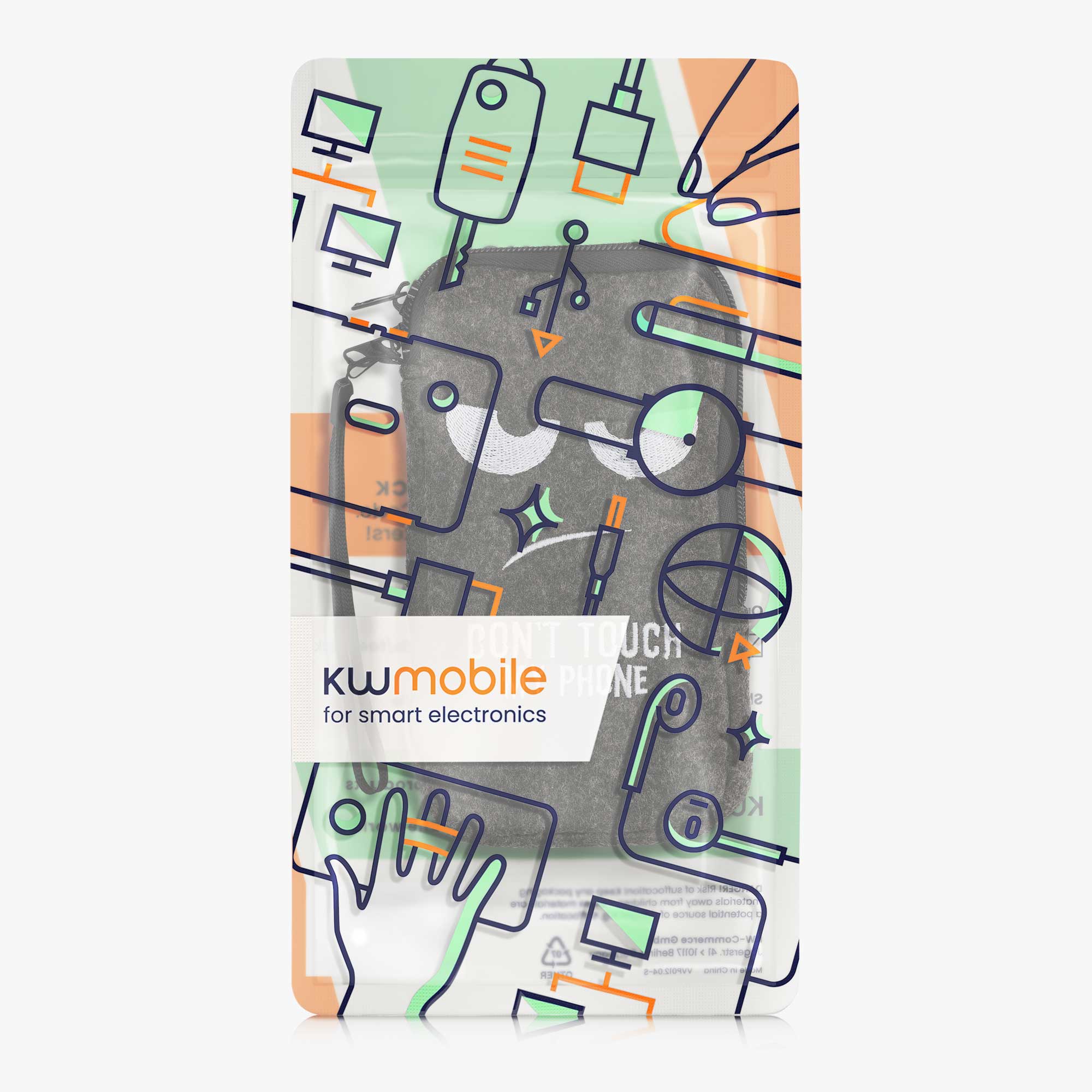 kwmobile univerzální pouzdro na mobil L 6.5", plsť, Nesahej na můj telefon bílá / tmavě šedá