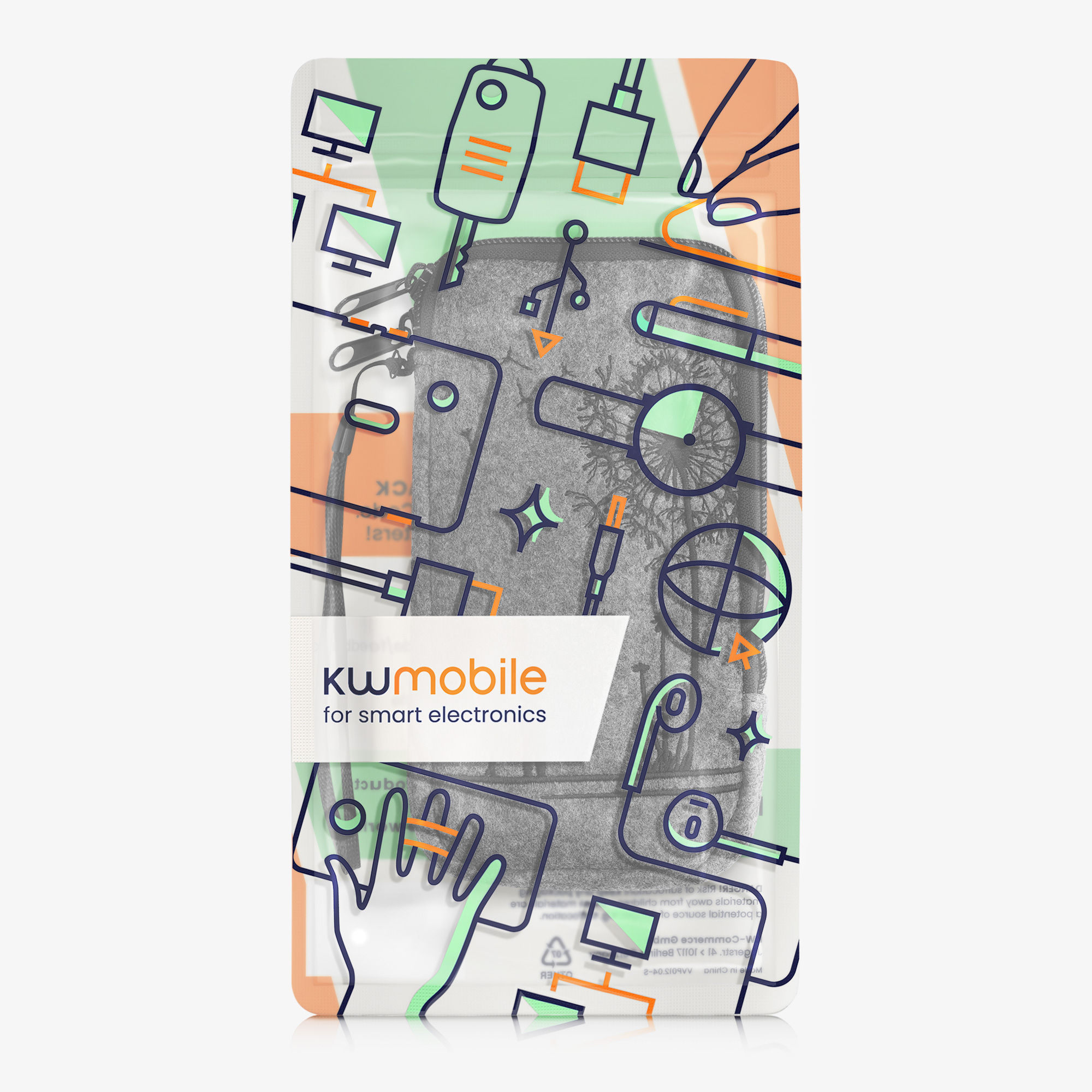 Univerzální pouzdro na mobil kwmobile - XL - 17,2 x 8,4 cm (6.7/6.8") - motiv pampeliška Love - černá / světle šedá