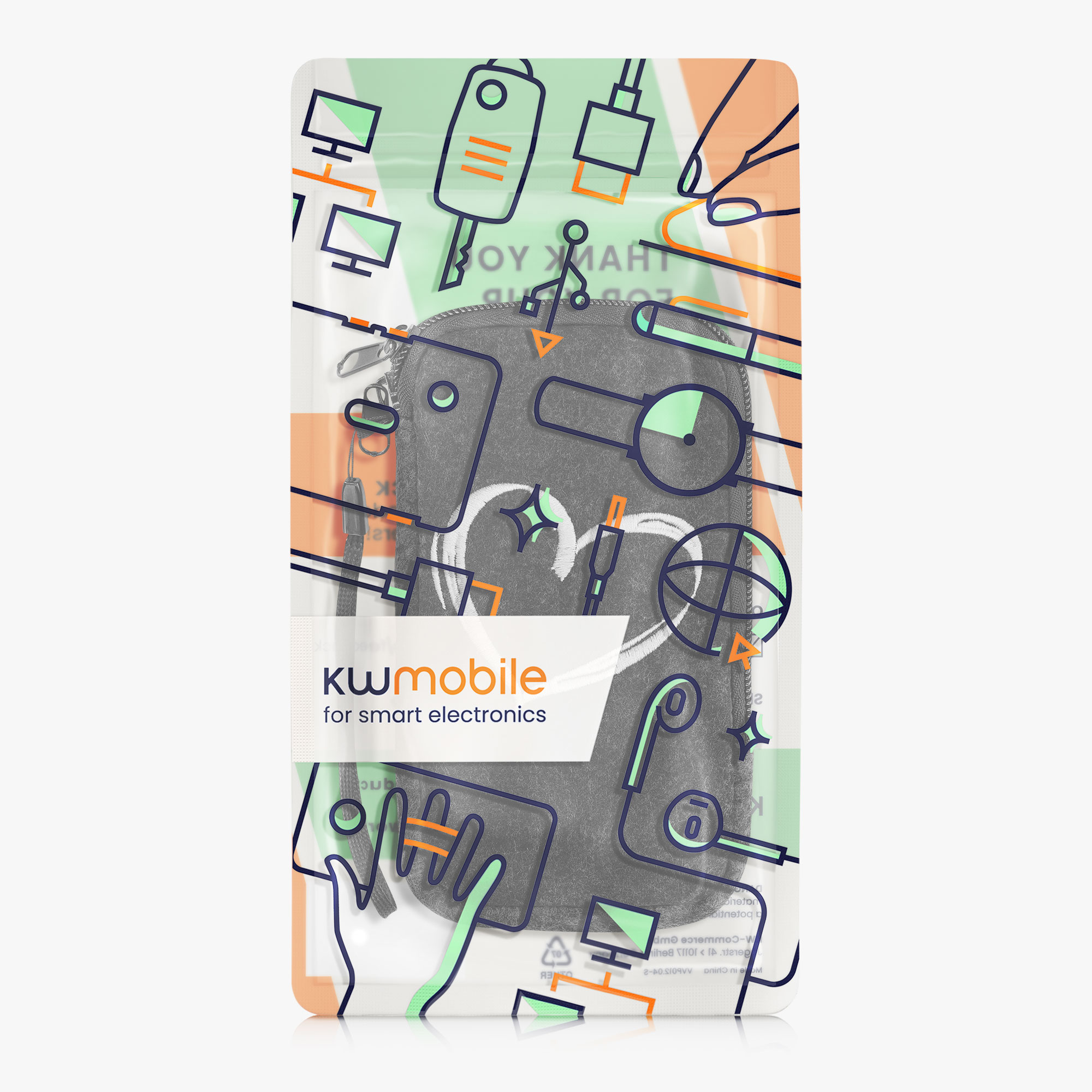 Univerzální pouzdro kwmobile na mobil XL 6,7/6,8" (17,2 x 8,4 cm) - motiv malované srdce, bílá / tmavě šedá