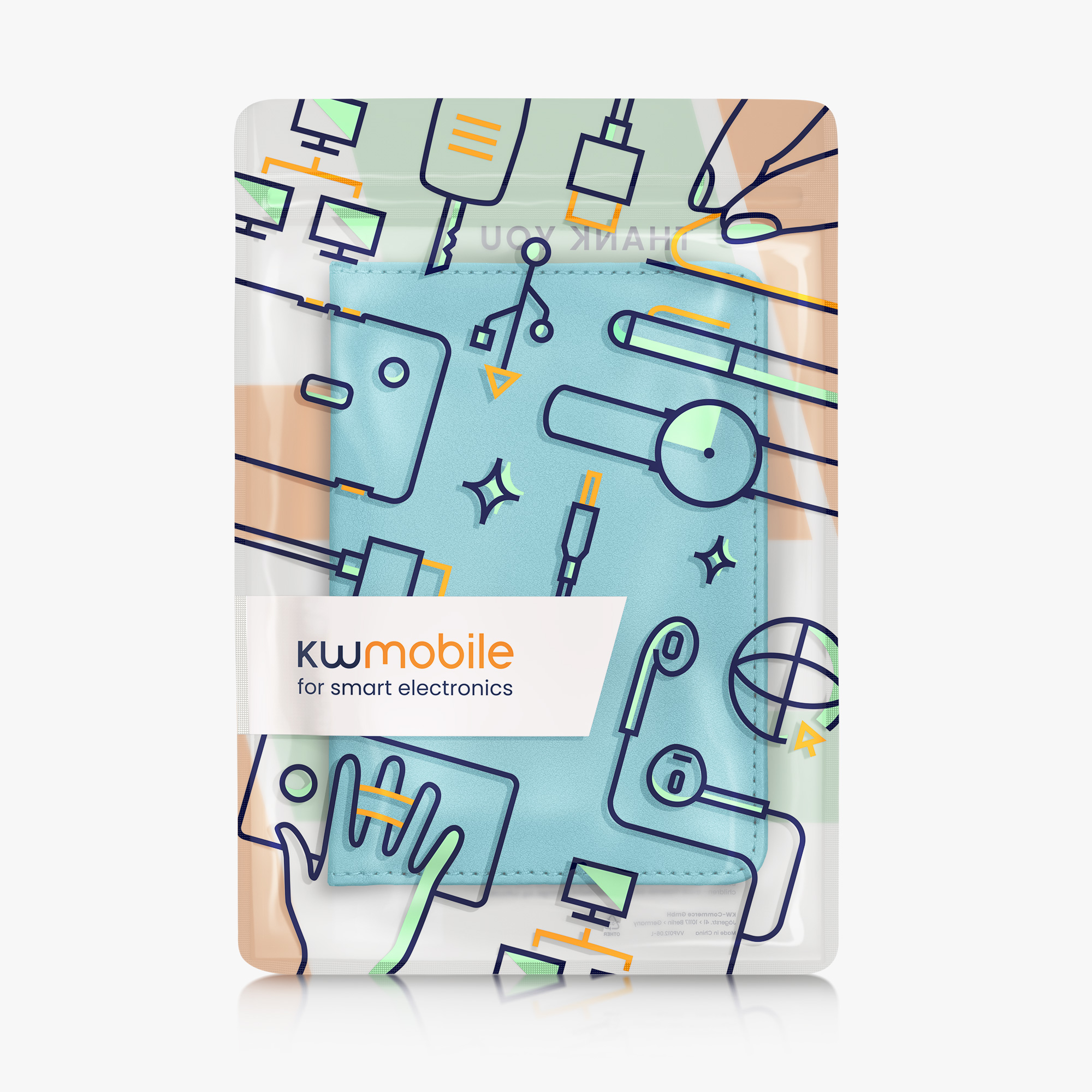 Obal na doklady od auta kwmobile PU kůže - 12 × 17,5 cm otevřené / 9,2 × 13 cm složené - karibská modrá
