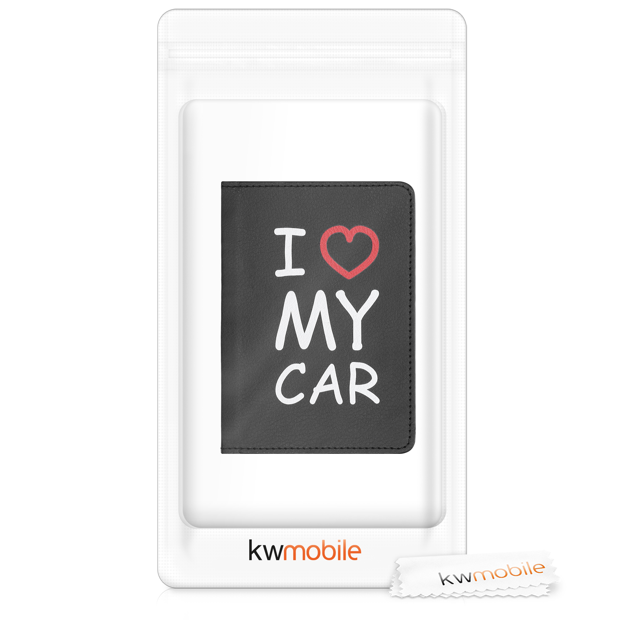 Obal na doklady od auta kwmobile 12 x 17,5 cm / 9,2 x 13 cm PU kůže motiv I Love My Car - bílo-červeno-černá